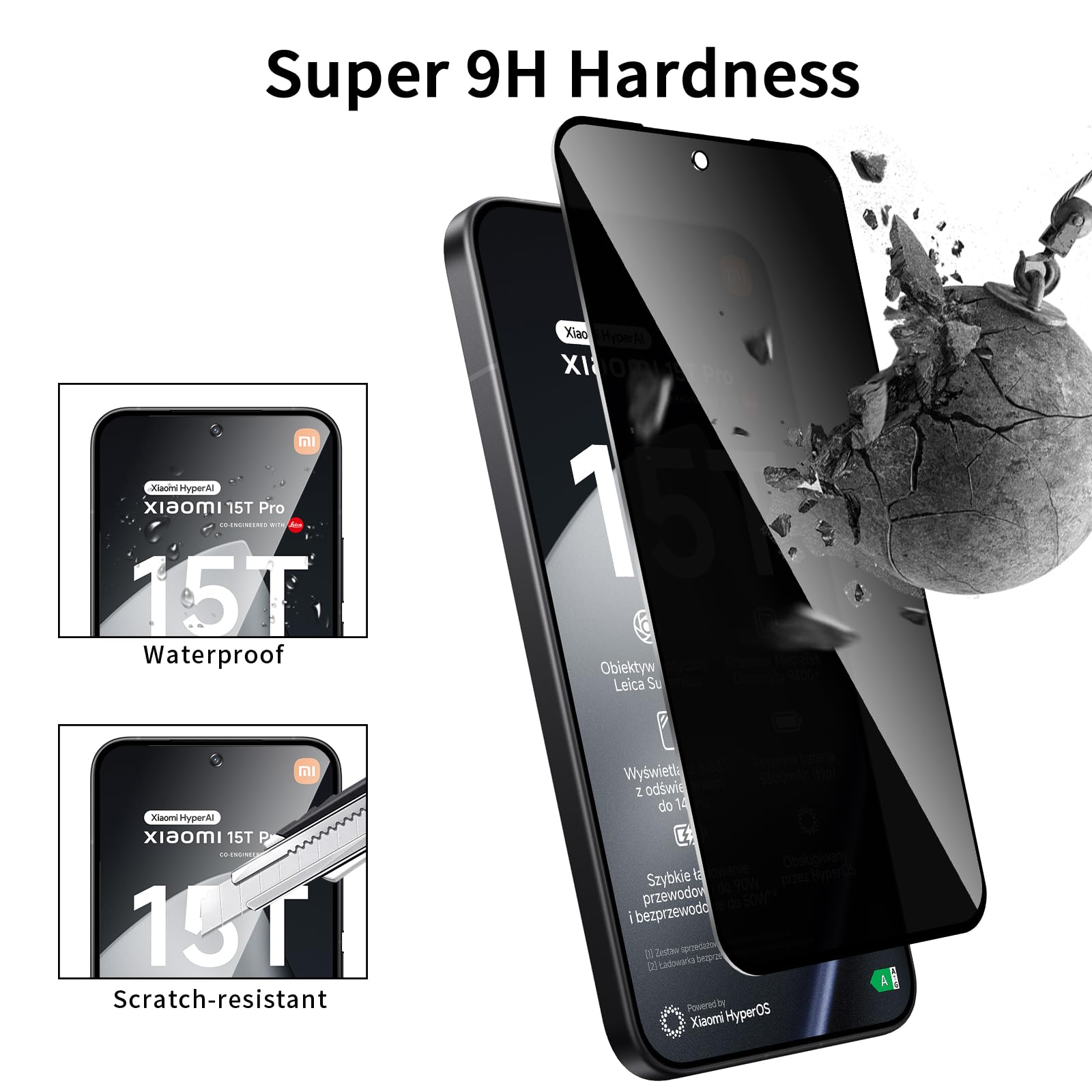 Protection écran Verre Trempé Anti-espion Pour Xiaomi 15T Pro/15T - 9H, Confidentialité, Anti-rayures, 2 Pièces