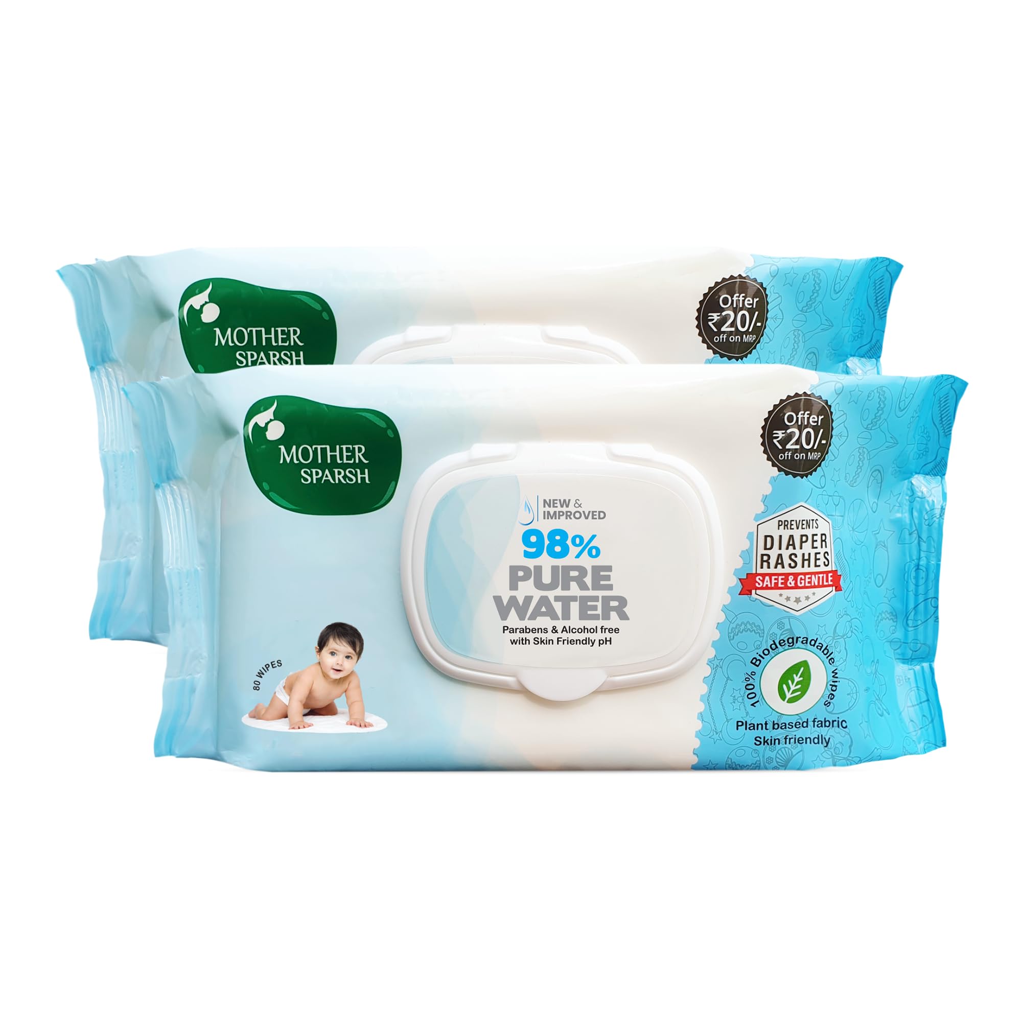 Mother Sparsh 98% Water Based Baby Wipes I Plant made Baby Wet Wipes I 80 Pcs wipes with lid, Pack of 2-image-45