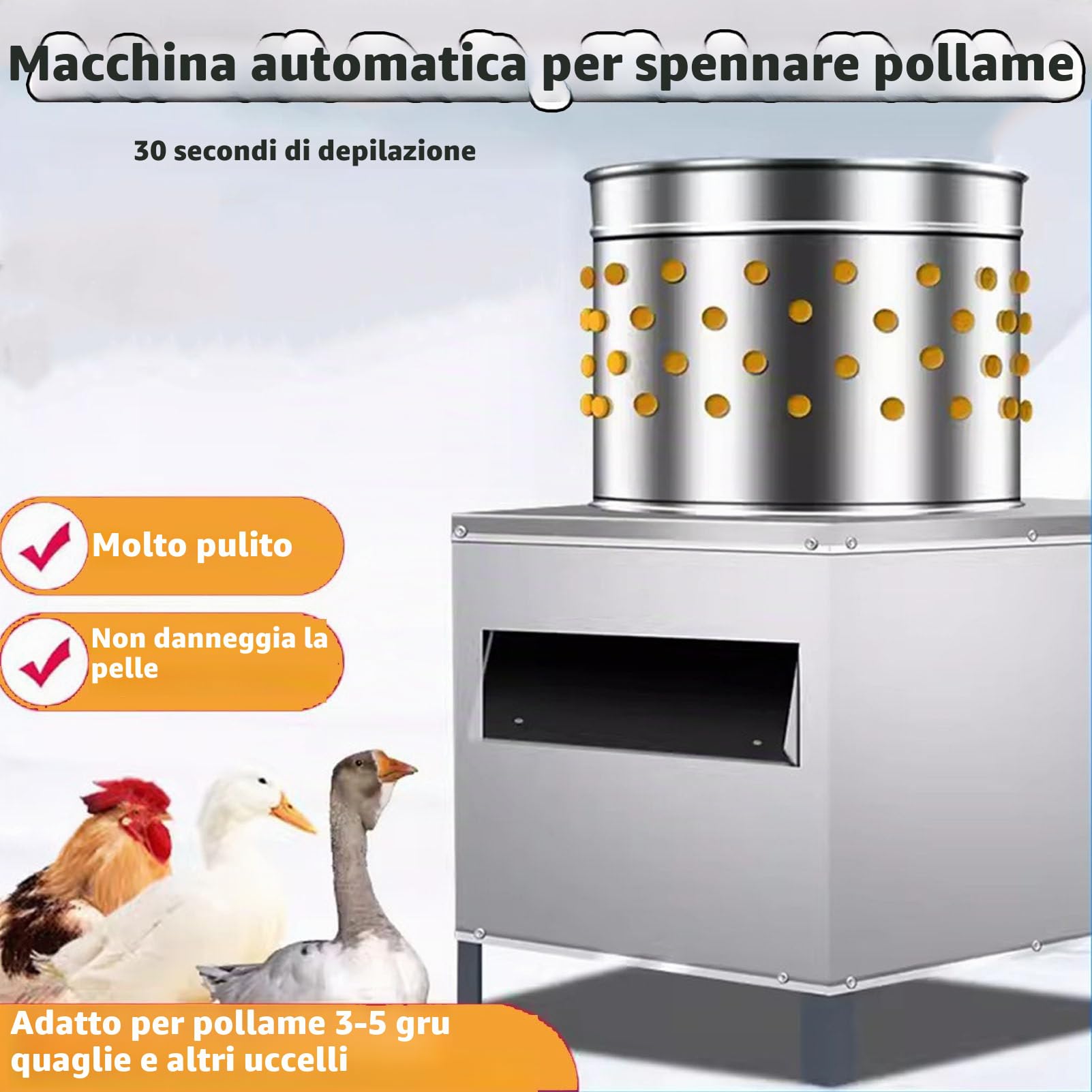 Macchina per la spennatura automatica del pollame dell'acciaio inossidabile - Macchina automatica per la spennatura di quaglie, adatta per aziende agricole, allevamenti - Macchina per spennare pollo