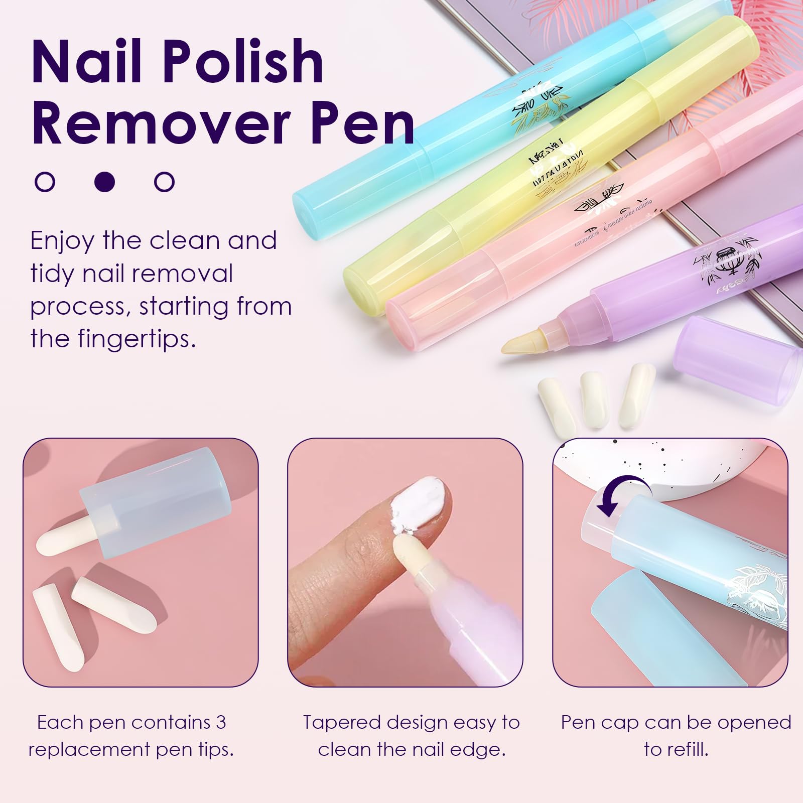 4 Piezas Plumas Correctoras de Esmalte de Uñas Recargables, Bolígrafo Quitaesmalte de Manicura con 3 Puntas de Repuesto, Herramienta de Corrección para Eliminar Errores de Uñas