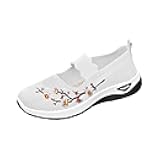 Womens Soft Sole Mesh Shoes Breathable Slip On Orthopedic Tennis Shoes Floral Print Dressy Mary Jane Loafers Walking
