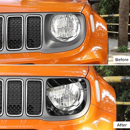 Miniatura 2 de CheroCar Cubierta para faro delantero, biseles de faros delanteros, anillo para Jeep Renegade 2019-2021, naranja..