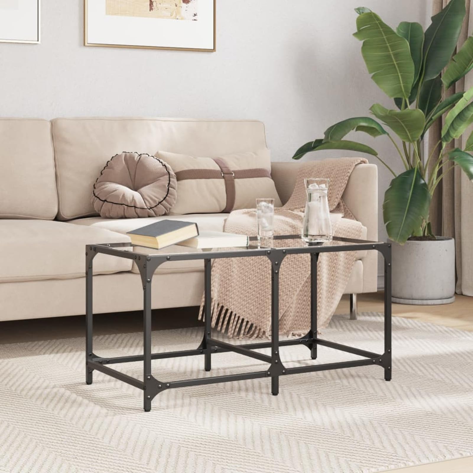 Homgoday Tavolino da caffè con piano in vetro trasparente, 78,5 x 40 x 40 cm, in acciaio, tavolino da tè per soggiorno, sala d'accoglienza degli ospiti, camera da letto e ufficio, tipo 1