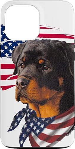 Funda impresionante para iPhone 13 Pro Max Rottweiler Dog con la bandera estadounidense