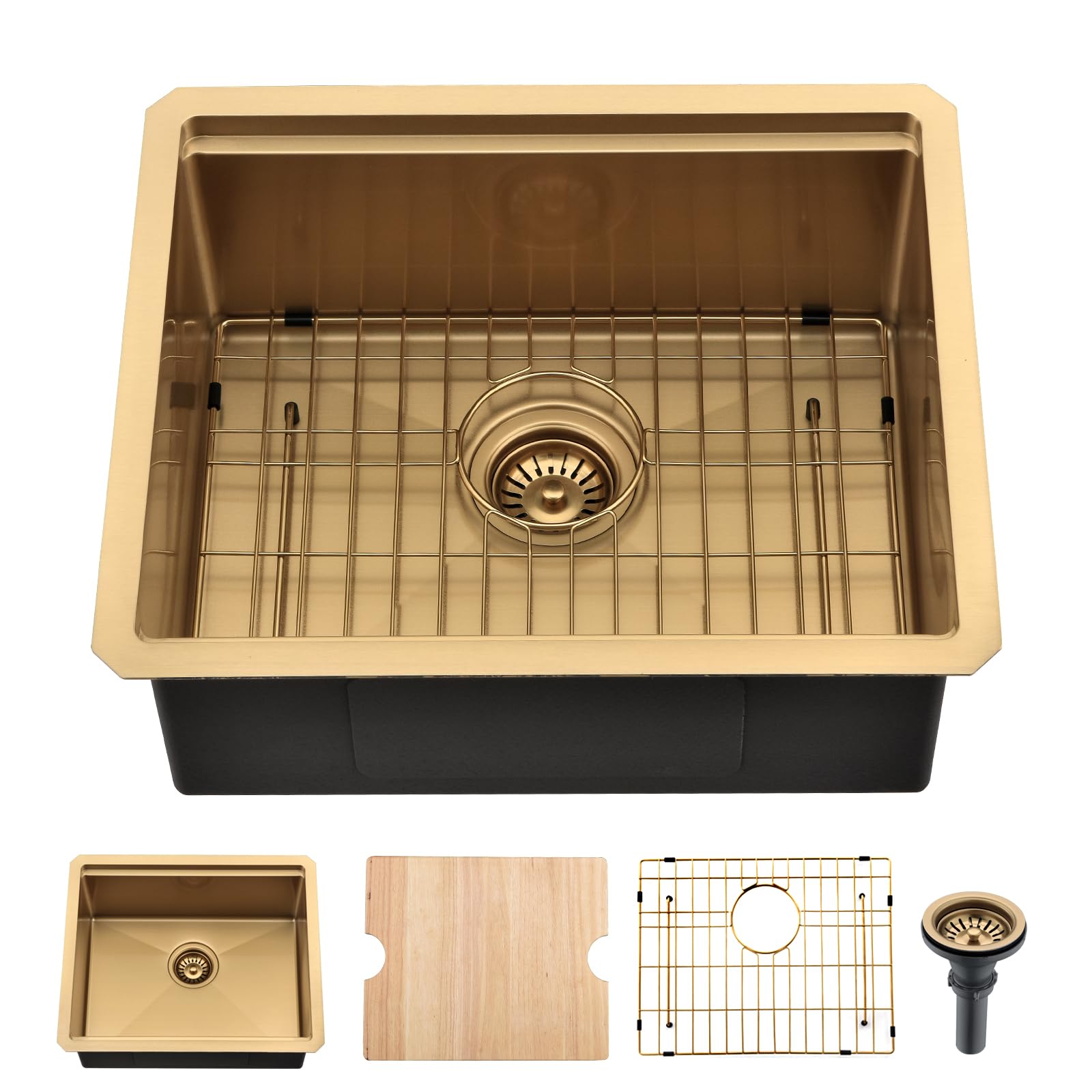 Undermount Gold Bar Sink Workstation, BoomHoze 21 x 18 Inch Undermount Bar Sink Wet Bar Prep Sink 16 Gauge Stainless Steel Single Bowl Kitchen Sink with Cutting Board