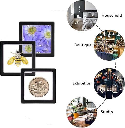 Miniatura 5 de Vitrina flotante 3D, paquete de 12 vitrinas para monedas, exhibición de monedas de desafío con base, soporte de exhibición de marco flotante 3D de