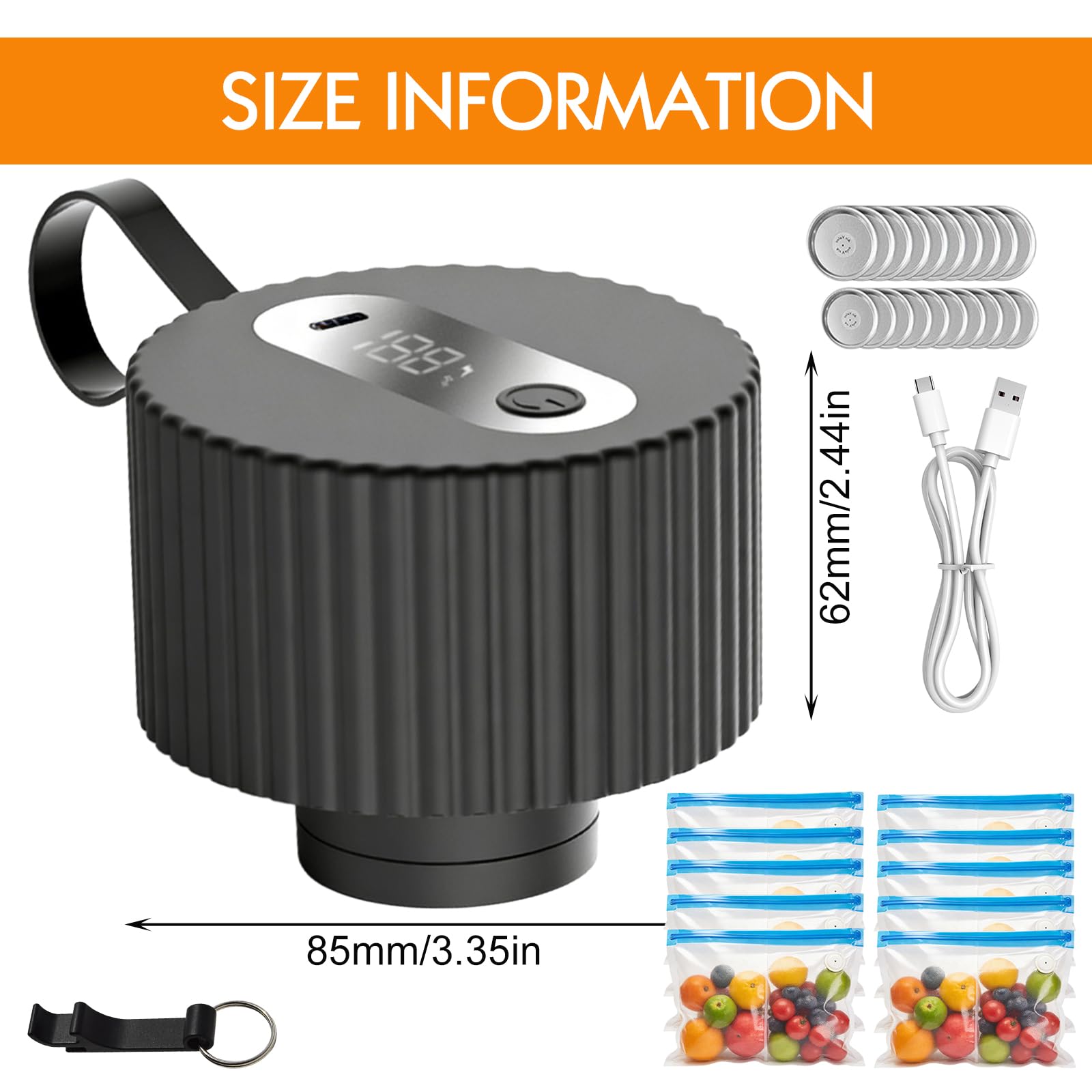PORFOYO 3-In-1 Vakuumierer Für Gläser, Elektrischer Vakuumierer, Mason Jar Vakuum Sealer für breiter und normaler Öffnung, Inkl. 10 Beutel, Einmachdeckeln