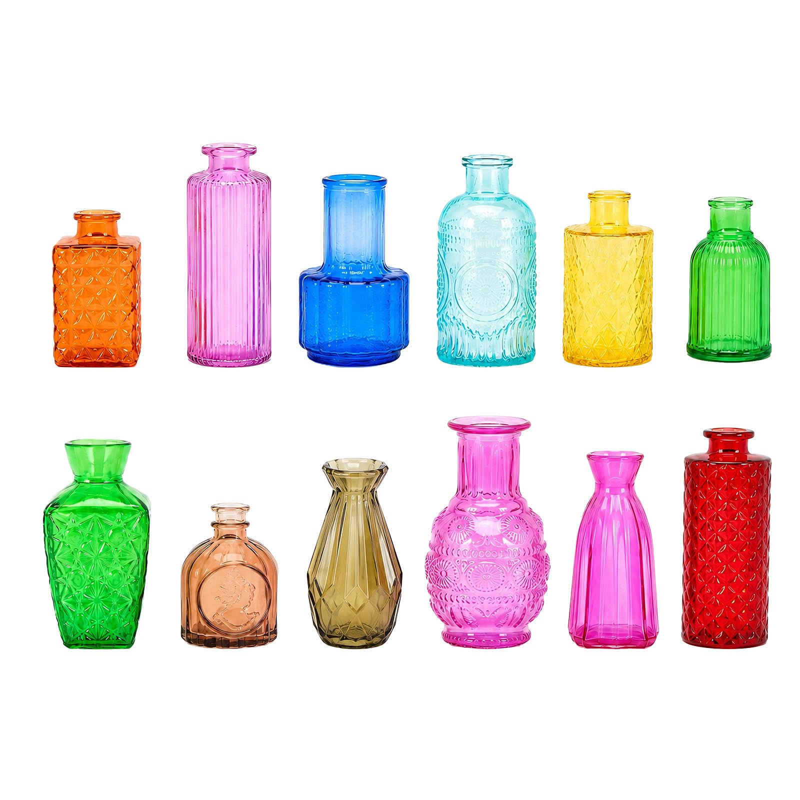 M.J COMFY-LIFE Glass Bud Vases Set of 6, Small Vintage Flower Vases for Centerpieces (12Pack-Color)