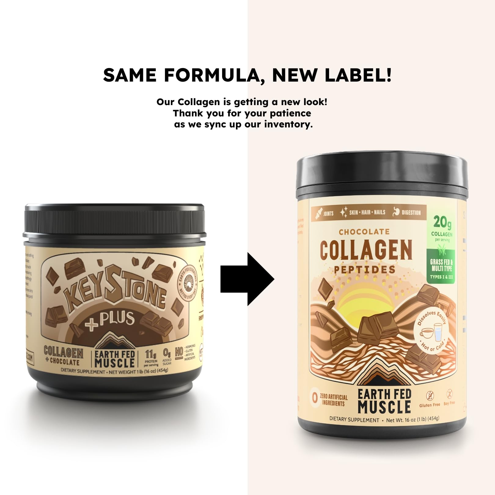 Earth Fed Muscle Chocolate Collagen Peptides Powder – Grass Fed Hydrolyzed Collagen for Women & Men - Healthy Bones, Skin & Hair - Types 1 & 3 Collagen Powder, 20g Per Serving, 19 Servings