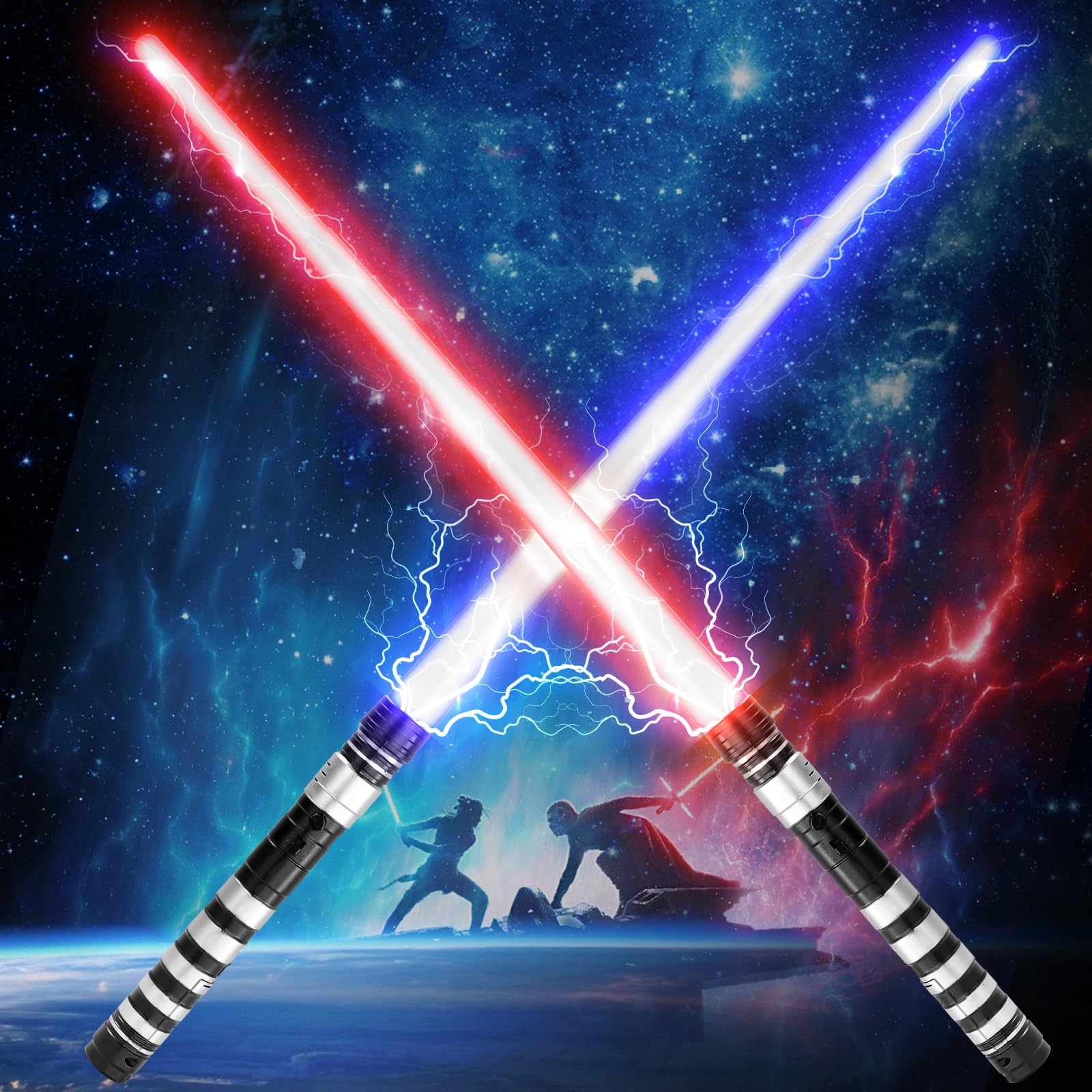 Yumuwind Star Wars Lightsaber - 2 Pack Light Up Saber with Sound, 7 Colors Changeable Lightsaber, Retractable Light Saber Sword Toys for Halloween Dress Up Parties, Xmas Gift