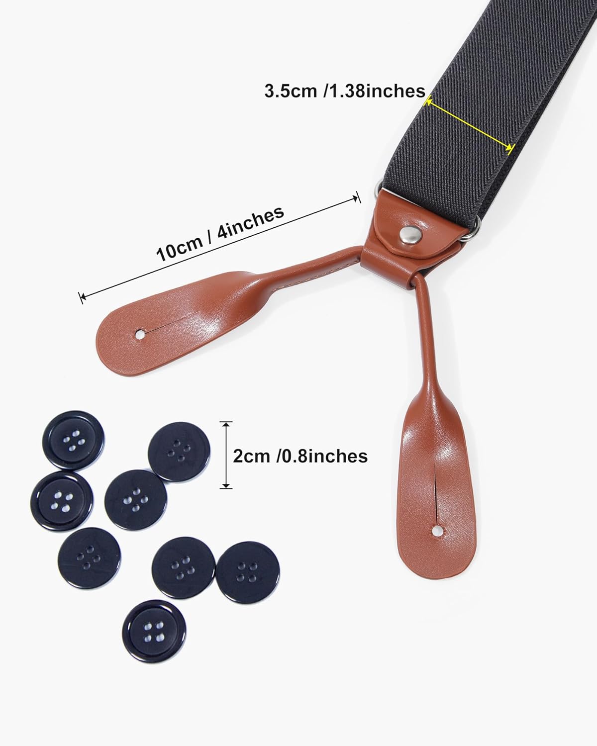 Kajeer Button End Suspenders for Men, Y-Back Adjustable Elastic Heavy Duty Suspender 1.3 Inches Wide with 8 Buttons - Image 3