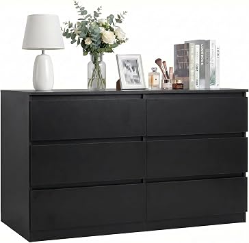 Spaco Black Dresser for Bedroom,Modern 6 Drawer Dresser with Deep Drawer,Wide Storage Chest of Drawers,Bedroom Storage Organizer Furniture,TV Stand for Living Room
