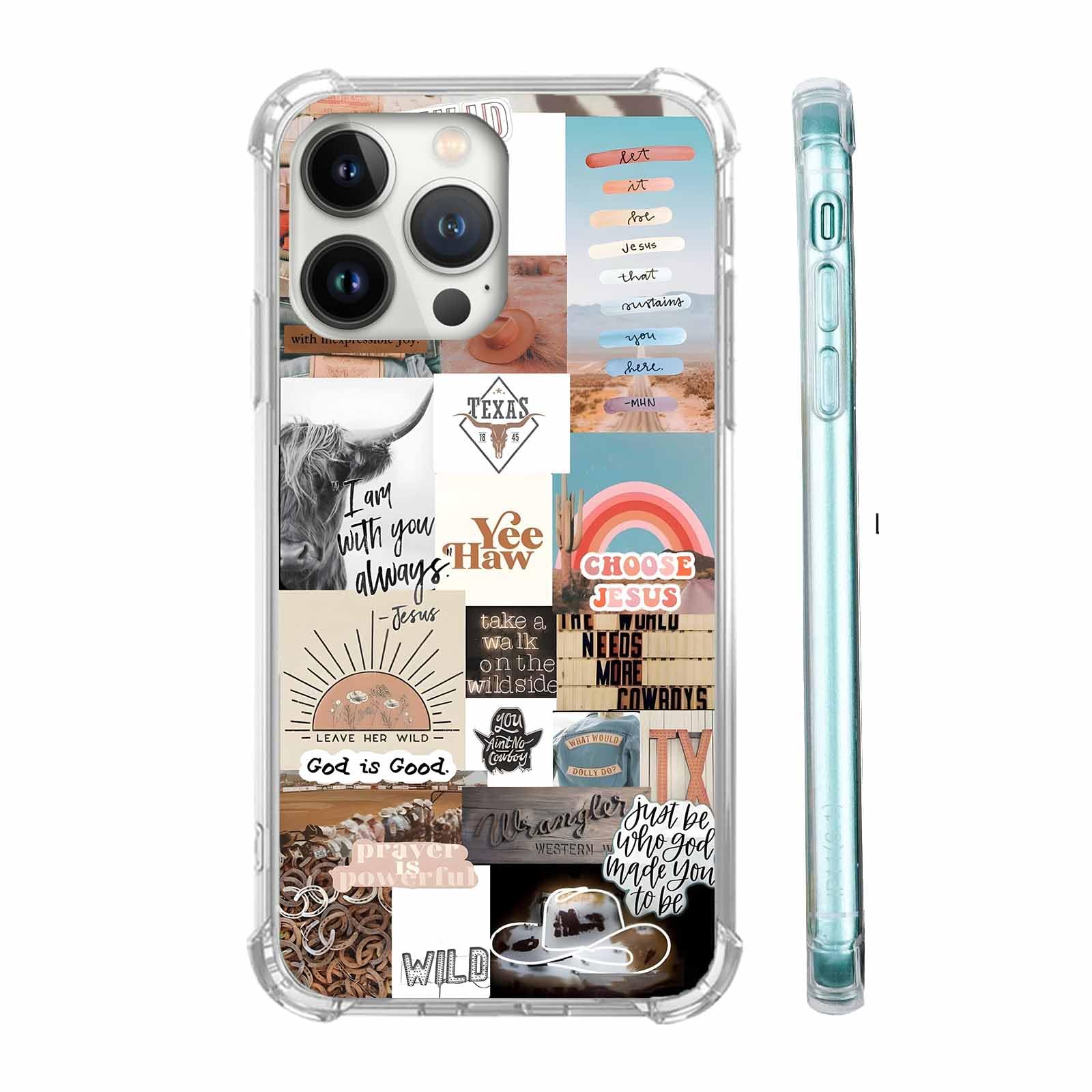 AOSSXIN Jesus and Cowboy Case for iPhone 15 Pro,Christian Quotes and Western Wild Collage,Trendy TPU Bumper Case for iPhone 15 Pro