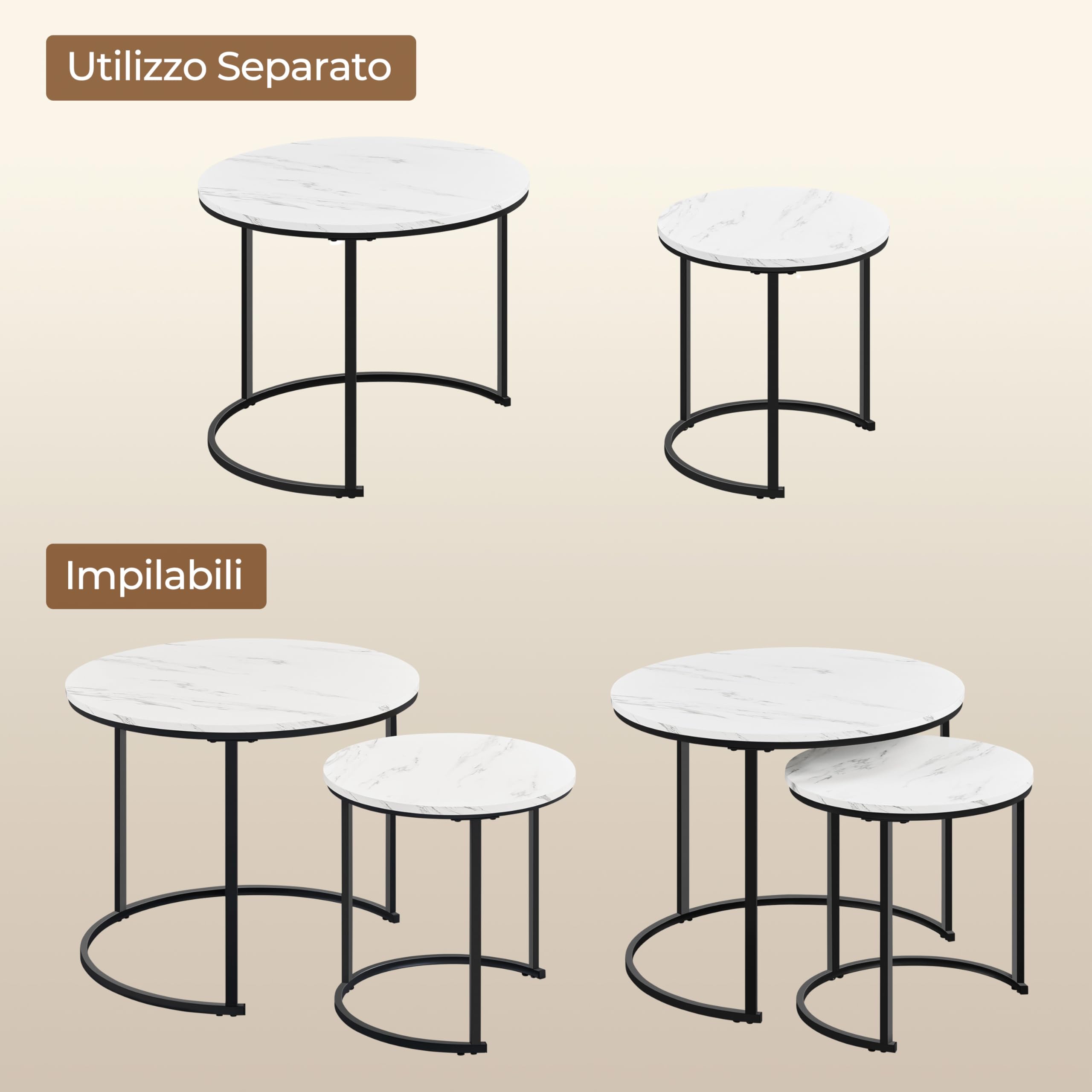 Yaheetech Set 2 Tavolini da Salotto Sovrapponibili Rotondi Design Moderno Tavolini da caffè Estraibili Mobile per Soggiorno Salotto, Bianco