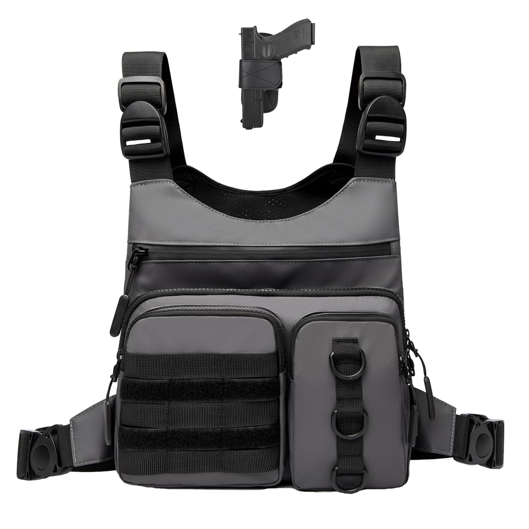 Outdoor Chest Bag for Men, Lightweight Running Vest with Water Bottle Pocket, EDC Chest Pack for Hiking,Cycling