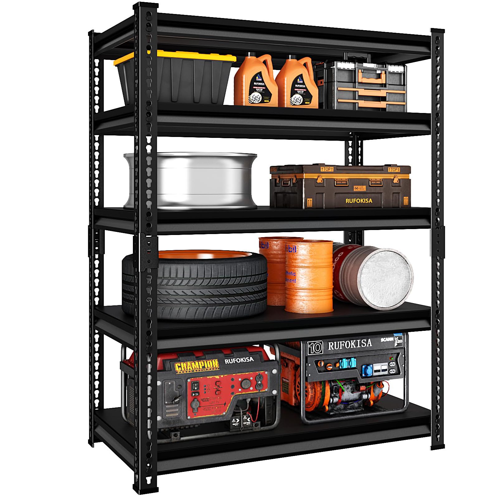 Rufokisa 5-Tier Garage Shelving Heavy Duty, 72" Metal Shelving Unit - 2250 lbs Load Capacity, 40"W x 18"D x 72"H (Black)