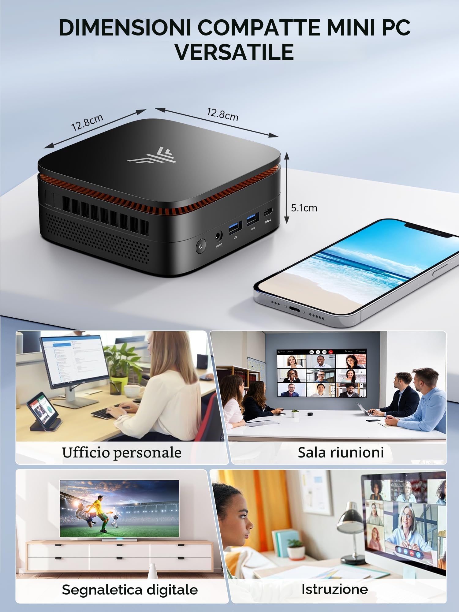 ACEMAGICIAN Mini PC 8GB DDR4 256 GB M.2 SSD, AMD Ryzen R2544(fino a 3,7 GHz) P1 W11 Pro Mini Computer, 4K UHD HDMI+DP+Type-C, WLAN, Bluetooth 4.2, Gigabit Ethernet Micro Desktop PC