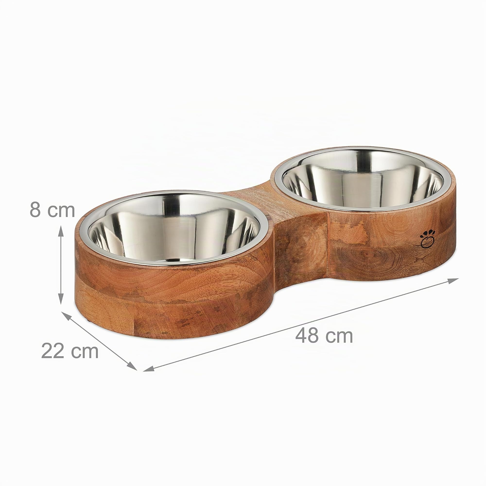 Relaxdays Ciotole Rialzate per Cani, Alzatina Scodelle 2,2 L, Supporto Rialzato in Legno, 8x48x22 cm, Naturale Argento