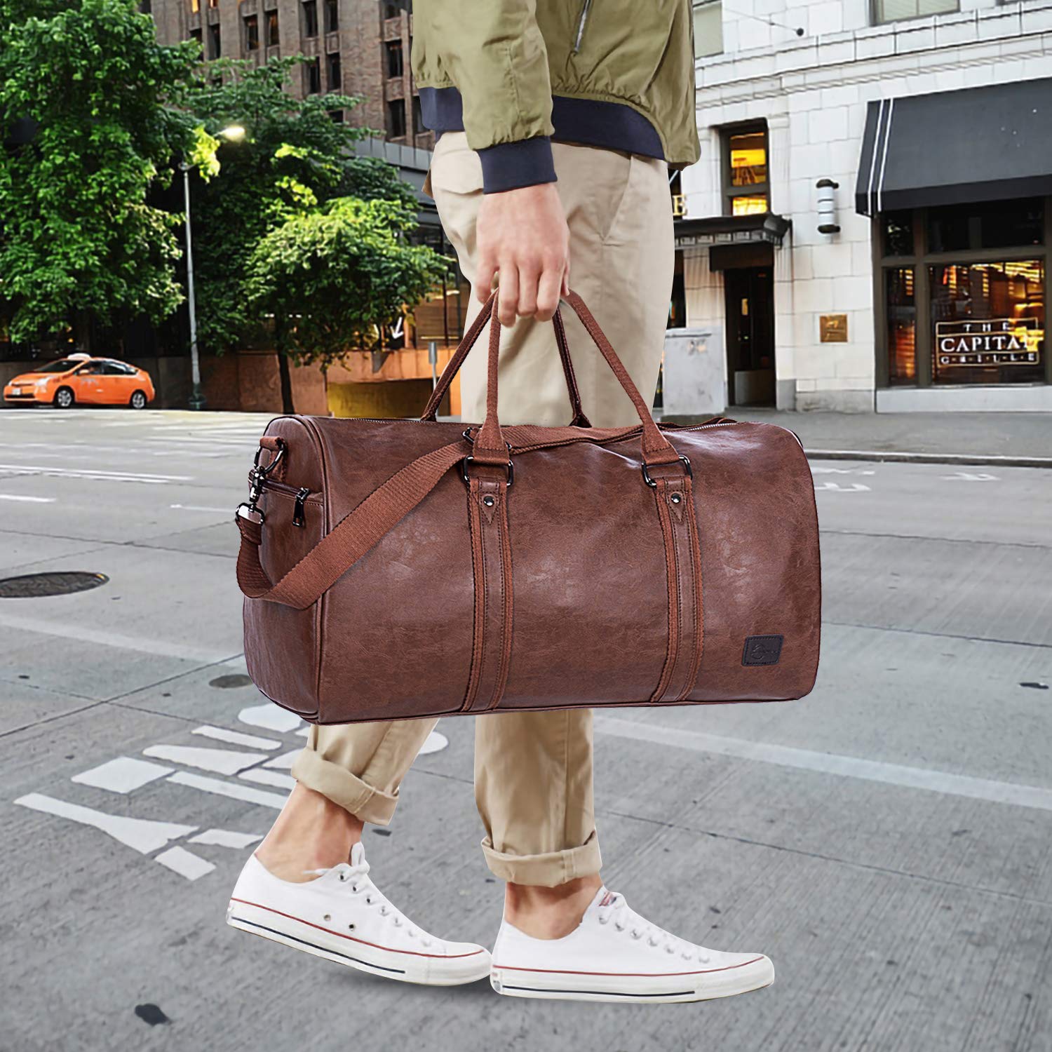 Weekender - Bolsa de Viaje de Gran tamaño con Bolsa para Zapatos, Bolsa de Mano de Cuero