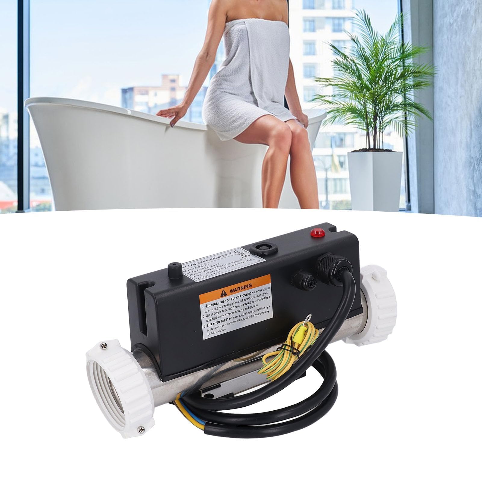 Elektryczna Grzałka do Basenu z Termostatem, 2KW, Regulacja Temperatury, do Spa i Wanien