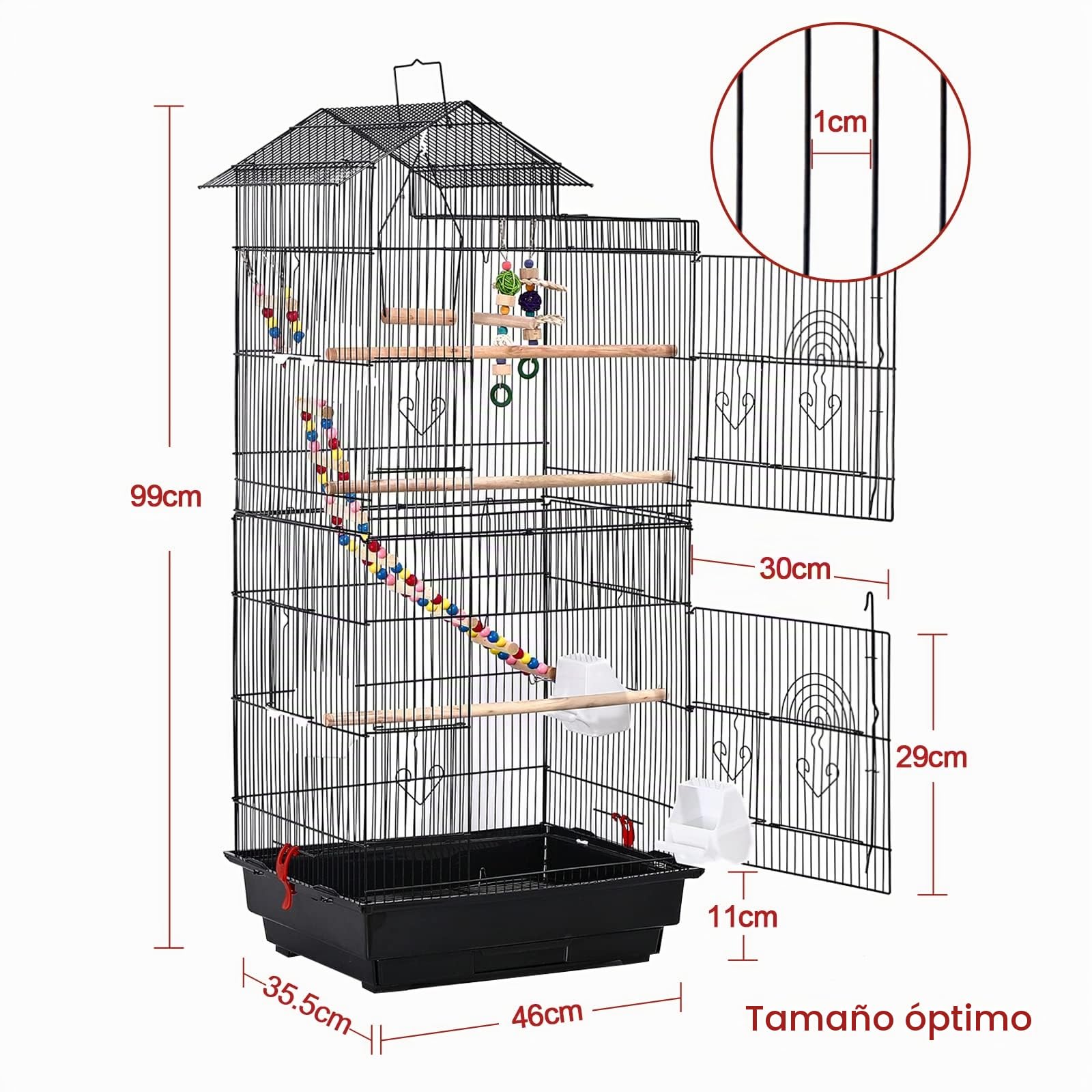 UISEBRT Jaula para pájaros con juguete de jaula - Gran aviario para pájaros, casa de aves de metal, jaula para pájaros para pinzones, canarios, periquitos, negro (Tipo A, 46 x 35.5 x 99 cm)