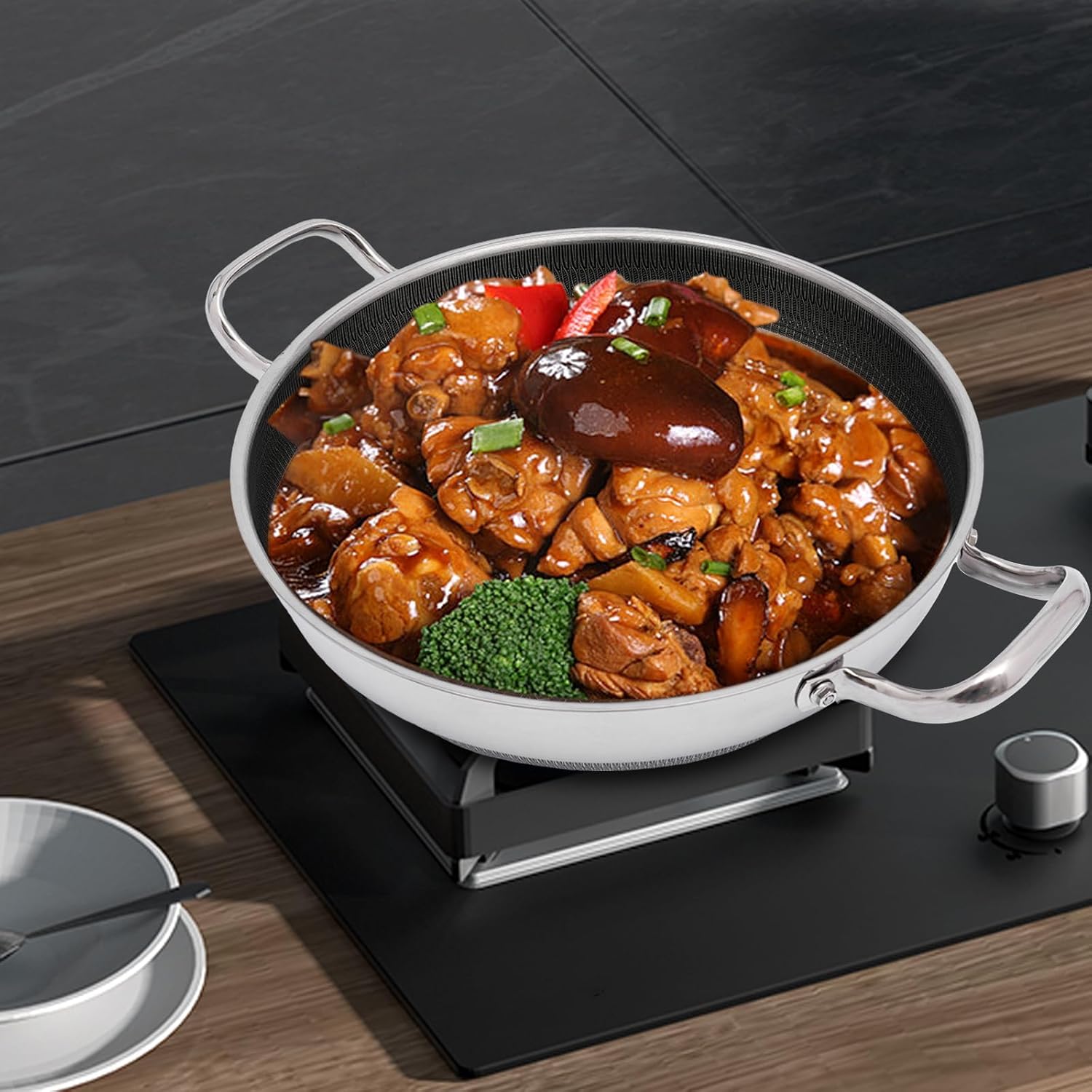 Stainless Steel Non-stick Sauté Pan, Cooking Pan With Lid, 12.59In Non Stick Frying Pan for All Hobs Including Induction, Gas, Electric, Glass, and Ceramic.