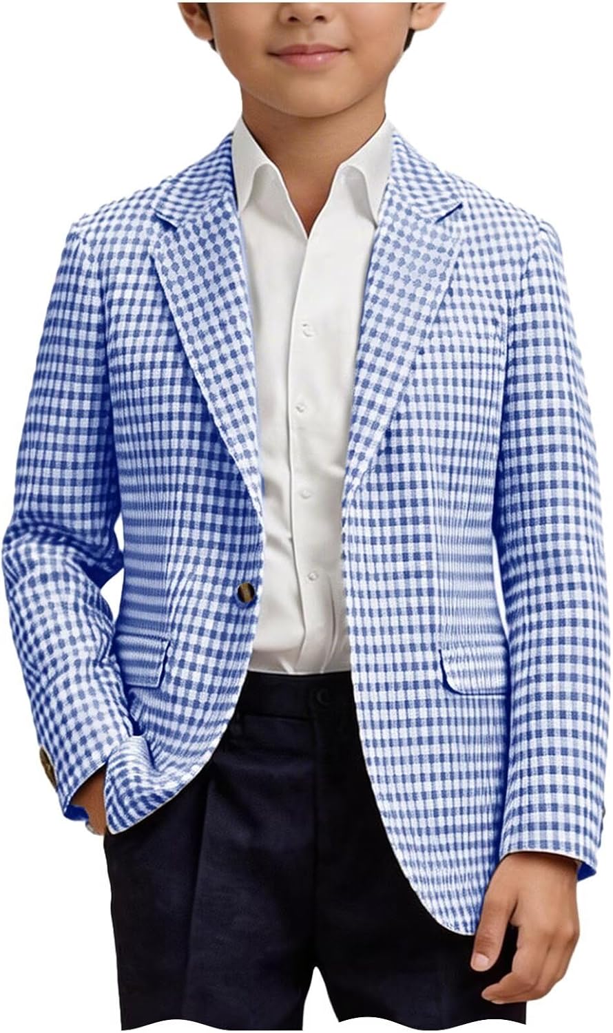 Boys Gingham Blazer Summer Slim Fit Jacket Lightweight Cotton Sport Coat for Wedding Communion Party