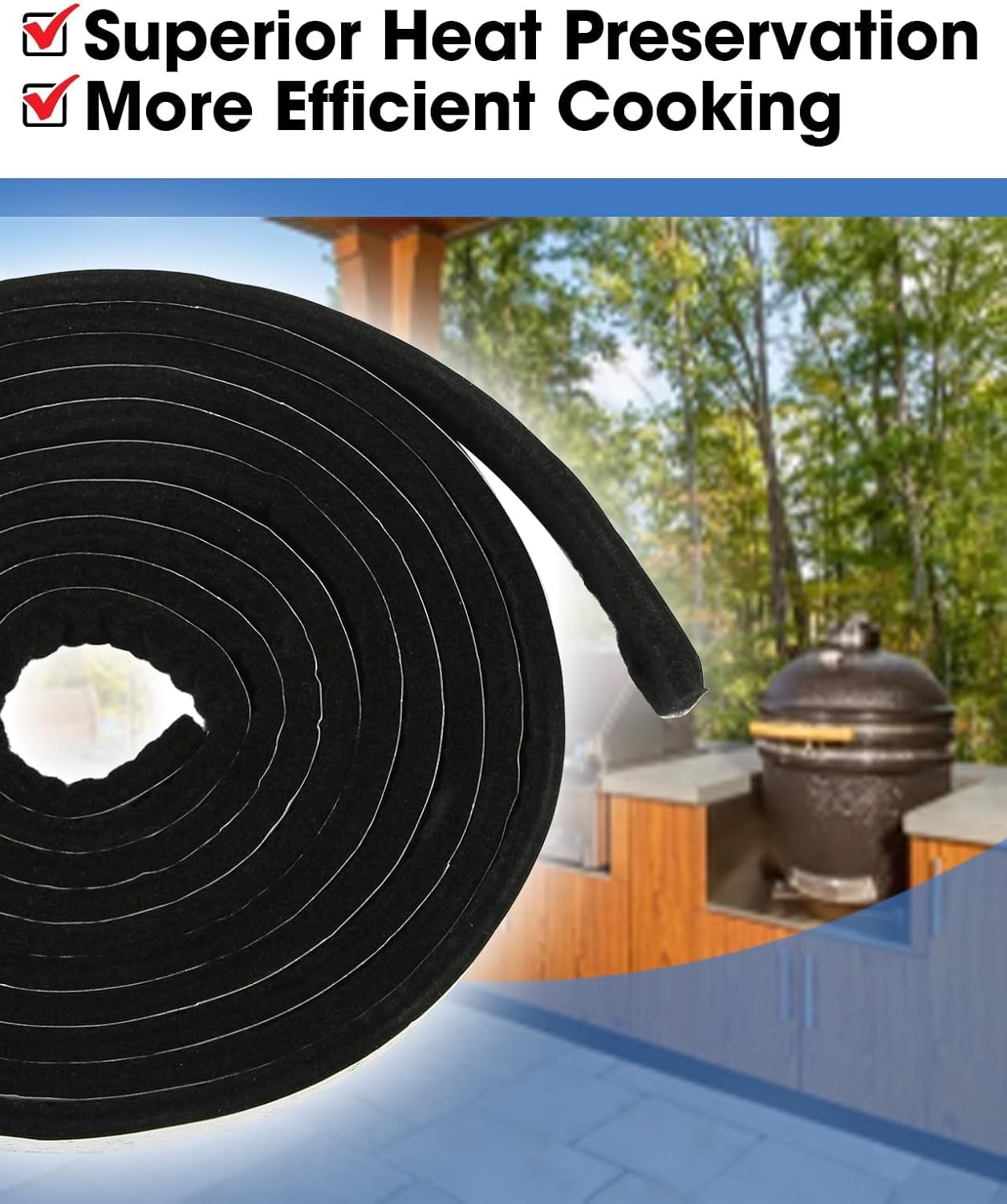 1" x 1/4" Smoker Gasket Seal 15 FT High Temp Self-Stick BBQ Grill Gasket | for Superior Heat Preservation & Smoke Leak Proof