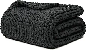 YnM 100% Cotton Weighted Blanket, Handmade Chunky Knitted Throw, No fillers Design, Soft and Breathable, Machine Washable Bed Blanket for Sleep or Home Decor (Dark Grey, 43x50 Inch, 10lbs)