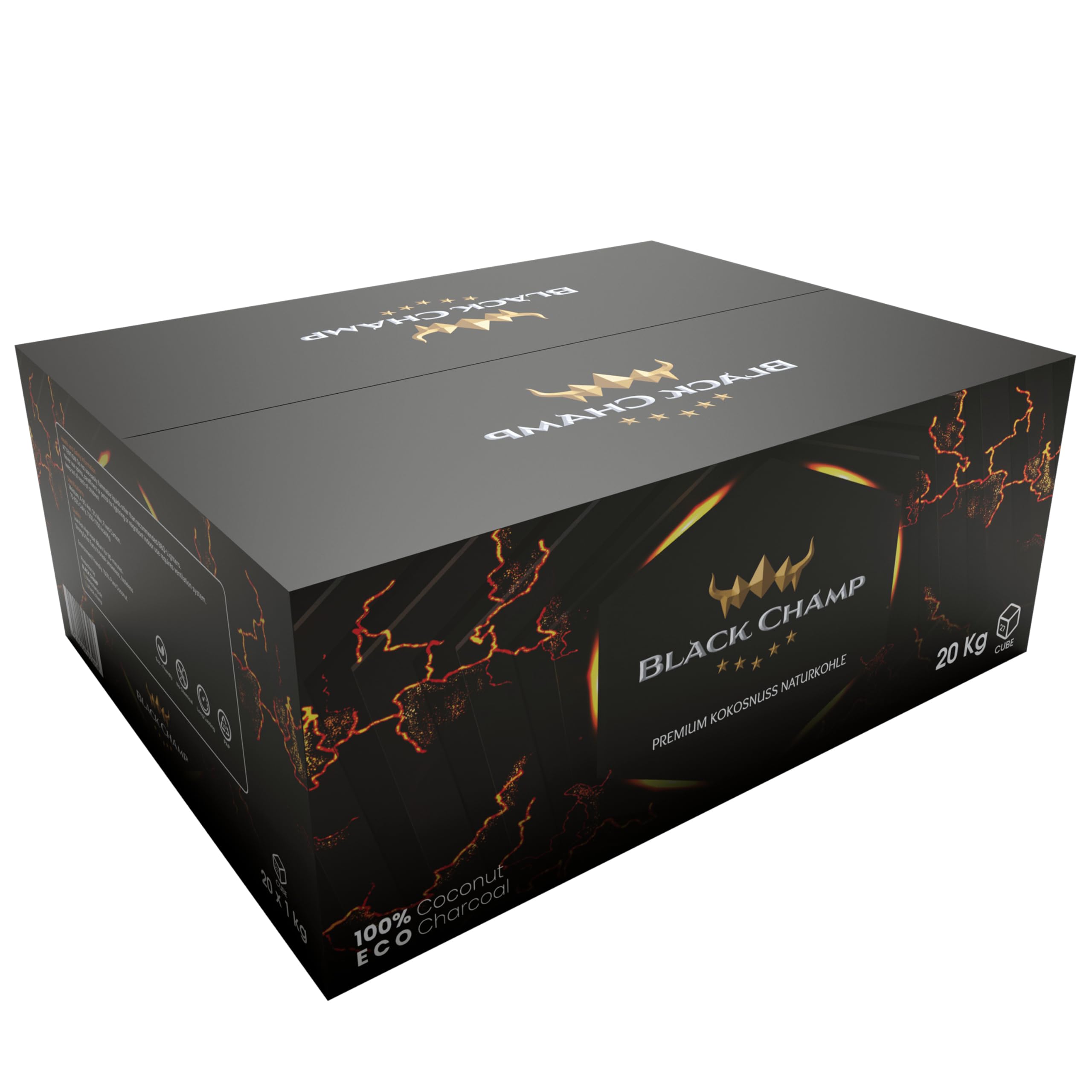 Shisha Kohle | 27 mm | 10 kg | Black Champ | Premium Naturkohle aus Kokosnussschalen| Für Shisha und Grill