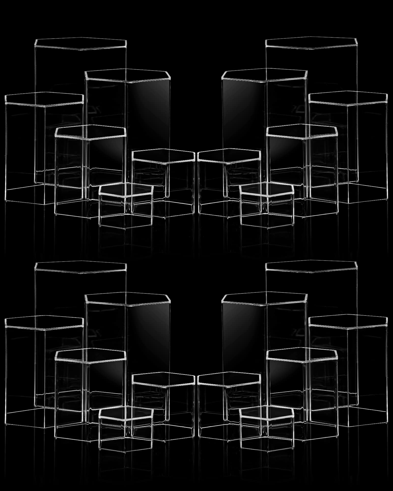 Hexagonal Jewelry Display Risers Hexagonal Display Riser Stands Acrylic Hexagonal Jewelry Showcase Acrylic Jewelry Display Stand Riser for Jewelry Display, 6 Sizes (Clear, 24 Pieces)