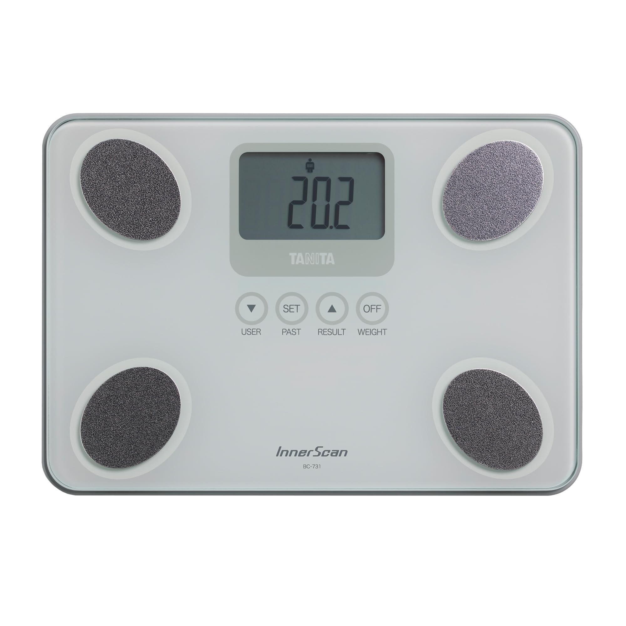 TANITA BC-731 Monitor della Composizione Corporea Innerscan Compatto in Vetro, Display LCD, di Facile Lettura, 10 Misurazioni, Bianco