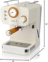 Vista 4 de Salton Swan - Máquina de café espresso nórdico con espumador de leche, tanque de 1.2 L, algodón mate blanco
