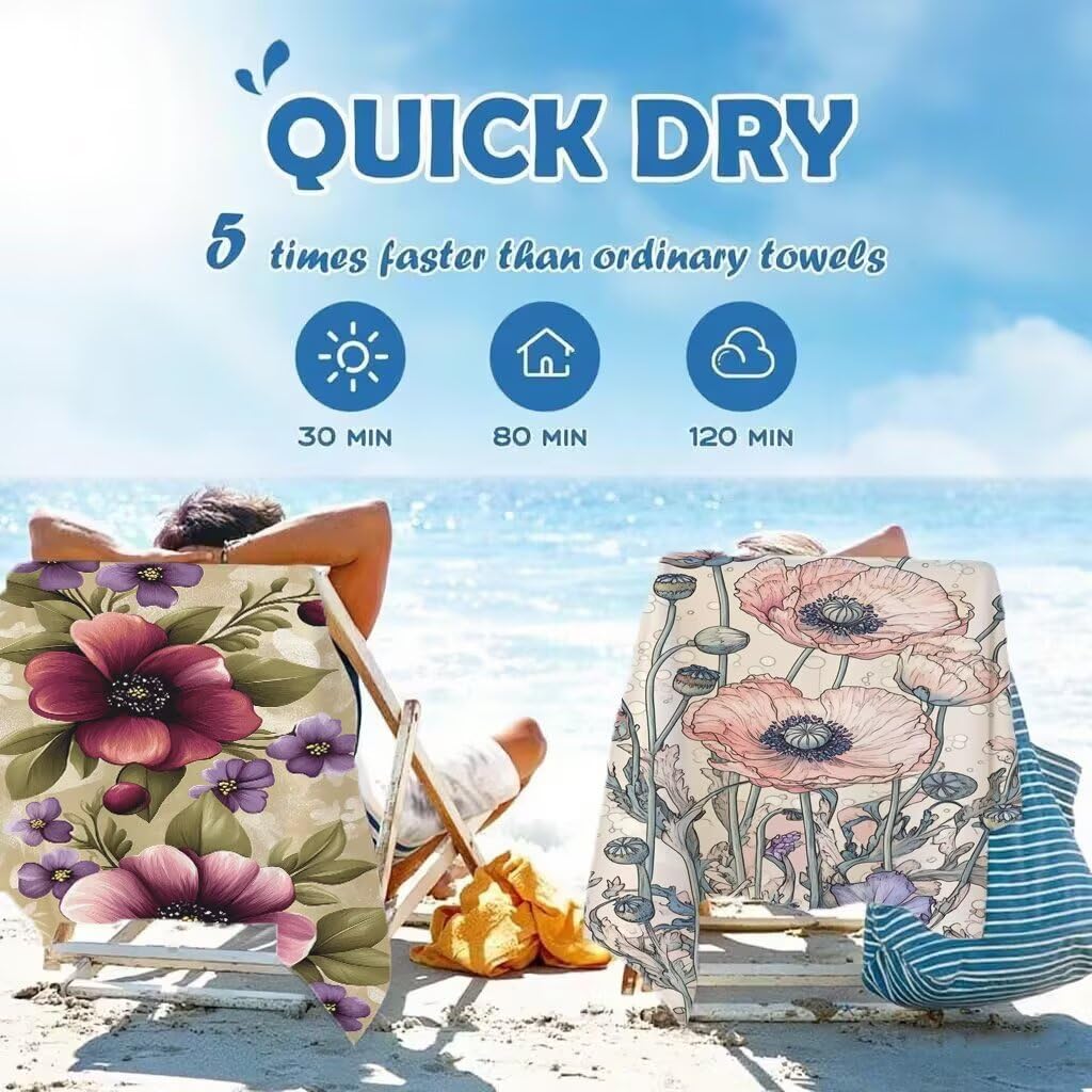 Kombinowany ręcznik plażowy, 90 x 180 cm, zestaw 2 szt., z mikrofibry, ręcznik plażowy, kieliszek do wina, ręcznik plażowy, duży, chłonny, szybkoschnący, lekki, bez piasku, do sauny, do pływania, na