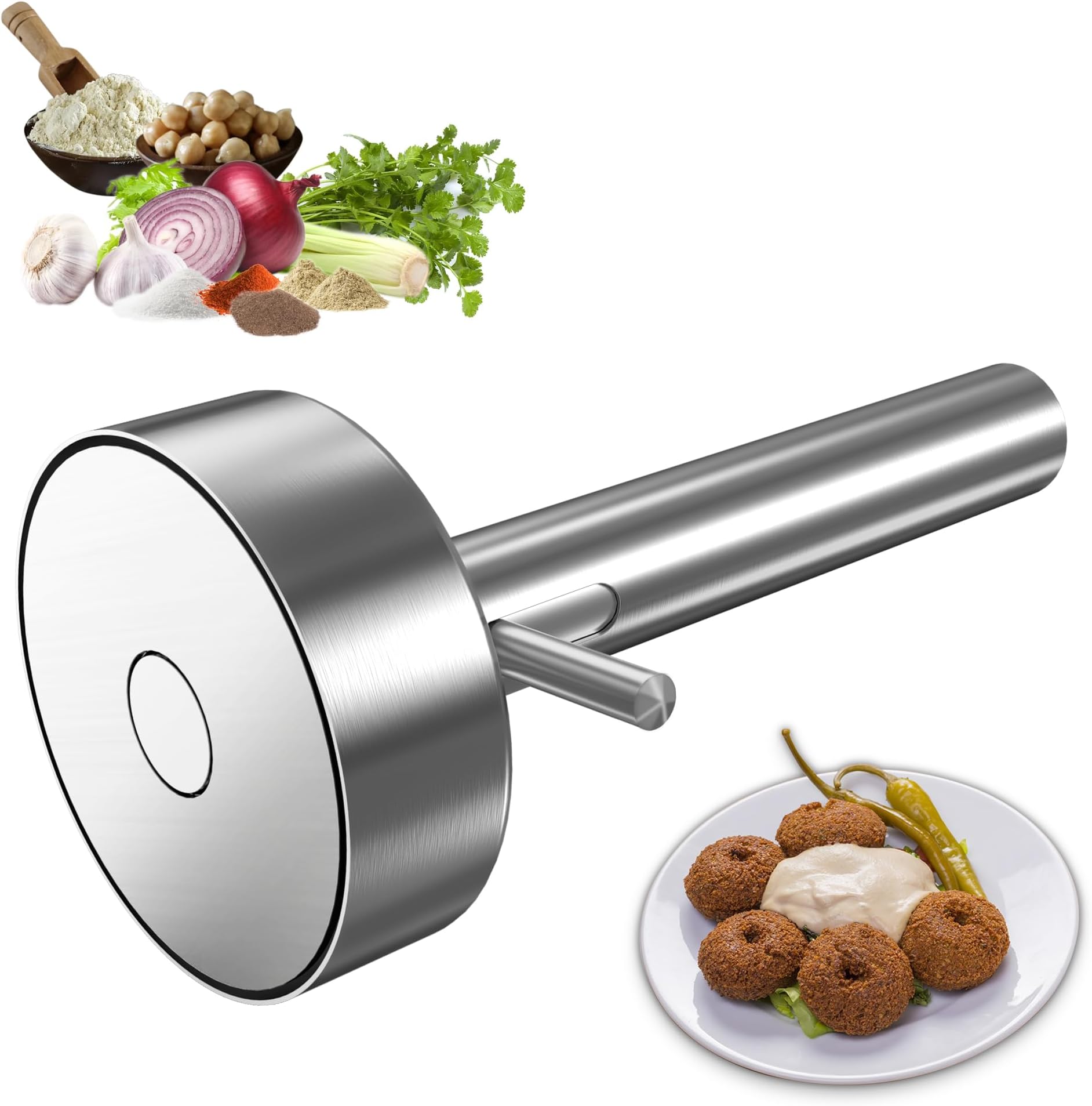 Falafel Scoop With Hole - Stainless Steel Professional Maker | Stainless-Steel Tool Food Safe And Non-Sticky Baller Mold