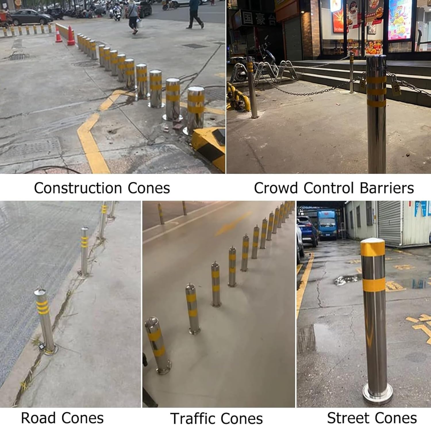 Barrera De Acceso Vehicular, Postes Delimitadores De Tráfico, Postes Permanentes para Seguridad Industrial En Fábricas/Obras De Construcción, Bolardos Reflectantes D,3 Pcs-60cm/23.6in Tall