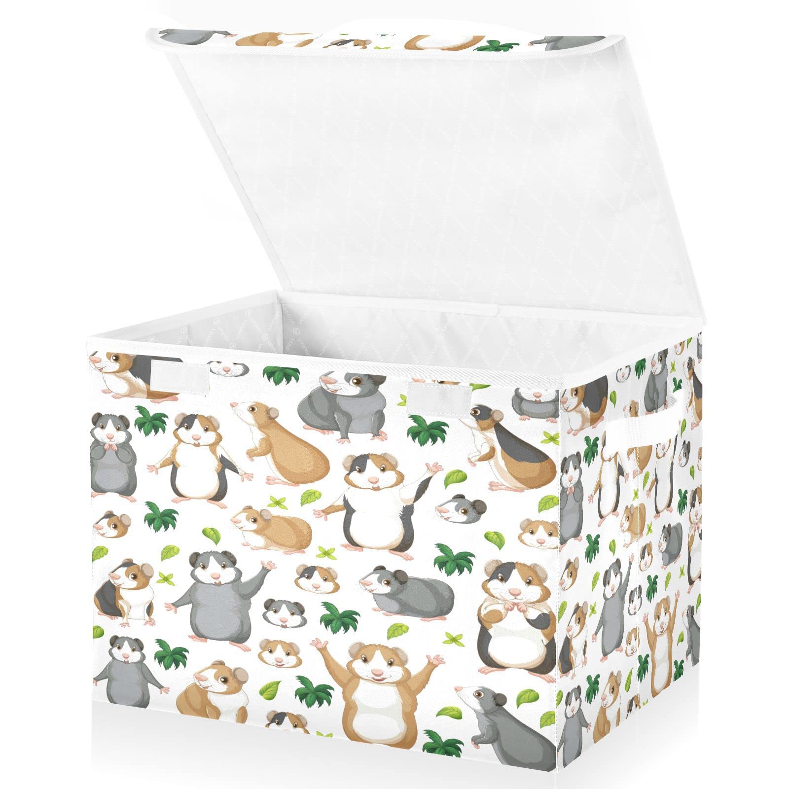 Mnsruu Storage Boxes with Lids, Guinea Pig Forest Leaves Large Storage Basket Organizer Shelves Cube Bin Toy Clothes Underbed