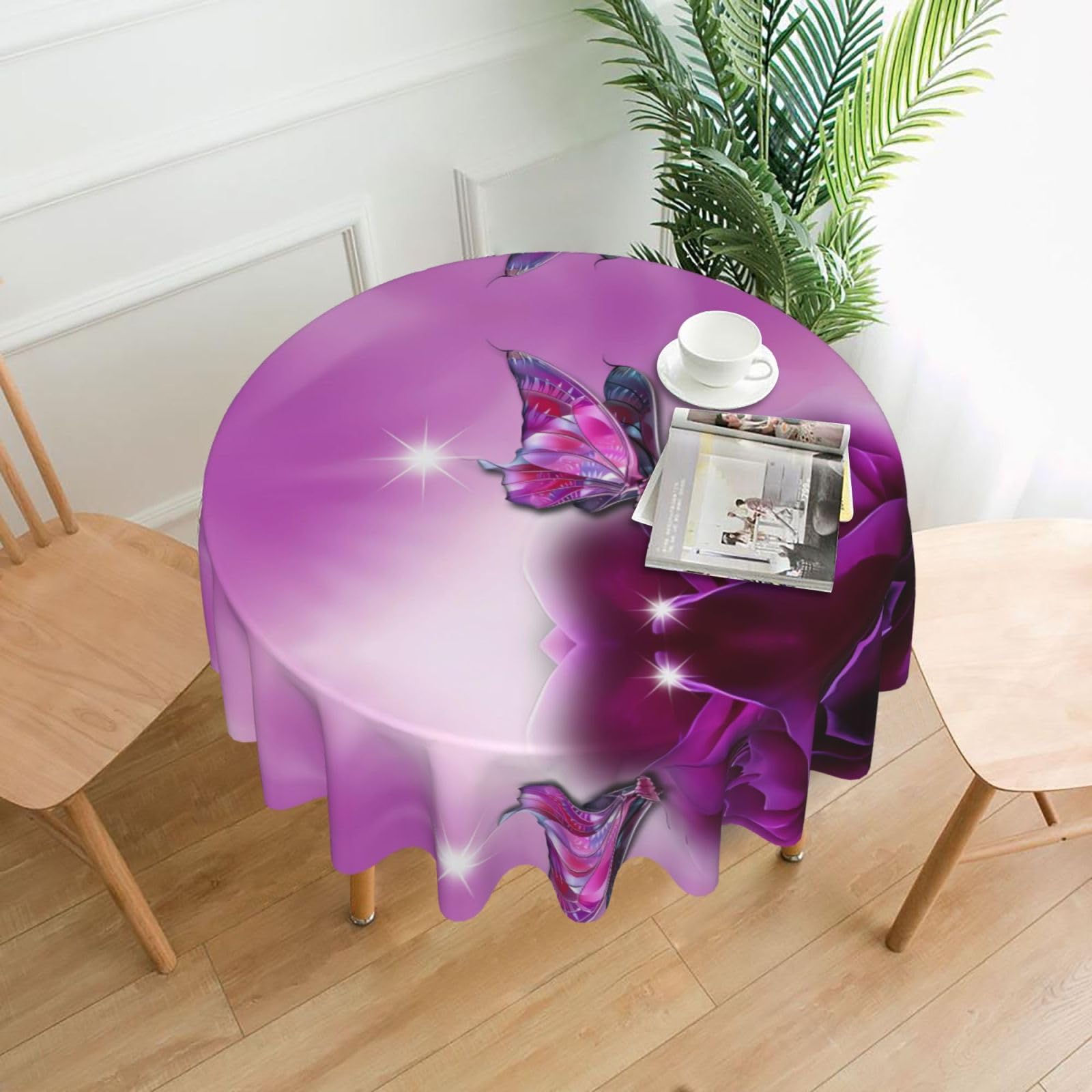 YYHWHJDE Pink butterfly Prints Round Decorative Tablecloth 60in – Elevate Your Dining Space with this Elegant Throw for Everyday Charm & Special Occasions