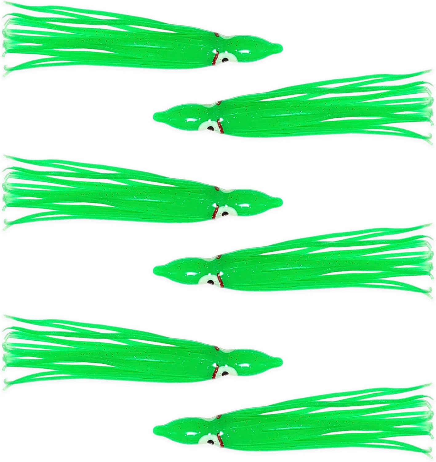 4.75" Green Hoochie Skirts, Squid Skirts & Trolling Lures, 40 Pcs Soft Plastic, for Saltwater & Freshwater Fishing, Ideal for Salmon, Tuna, Mahi & Game Fish