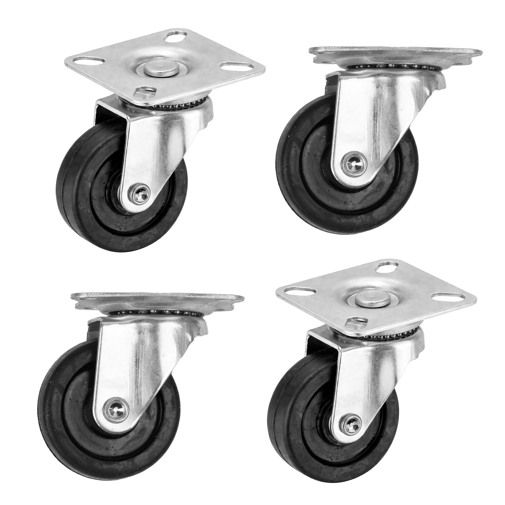 Navoys 4pc 50mm Swivel Caster Wheels without Brake | 2" Heavy Duty Rubber Castors with 360° Rotation, Plate Mount, Smooth & Quiet Rolling for Furniture, Trolleys, Workbench (Screws Not Included)