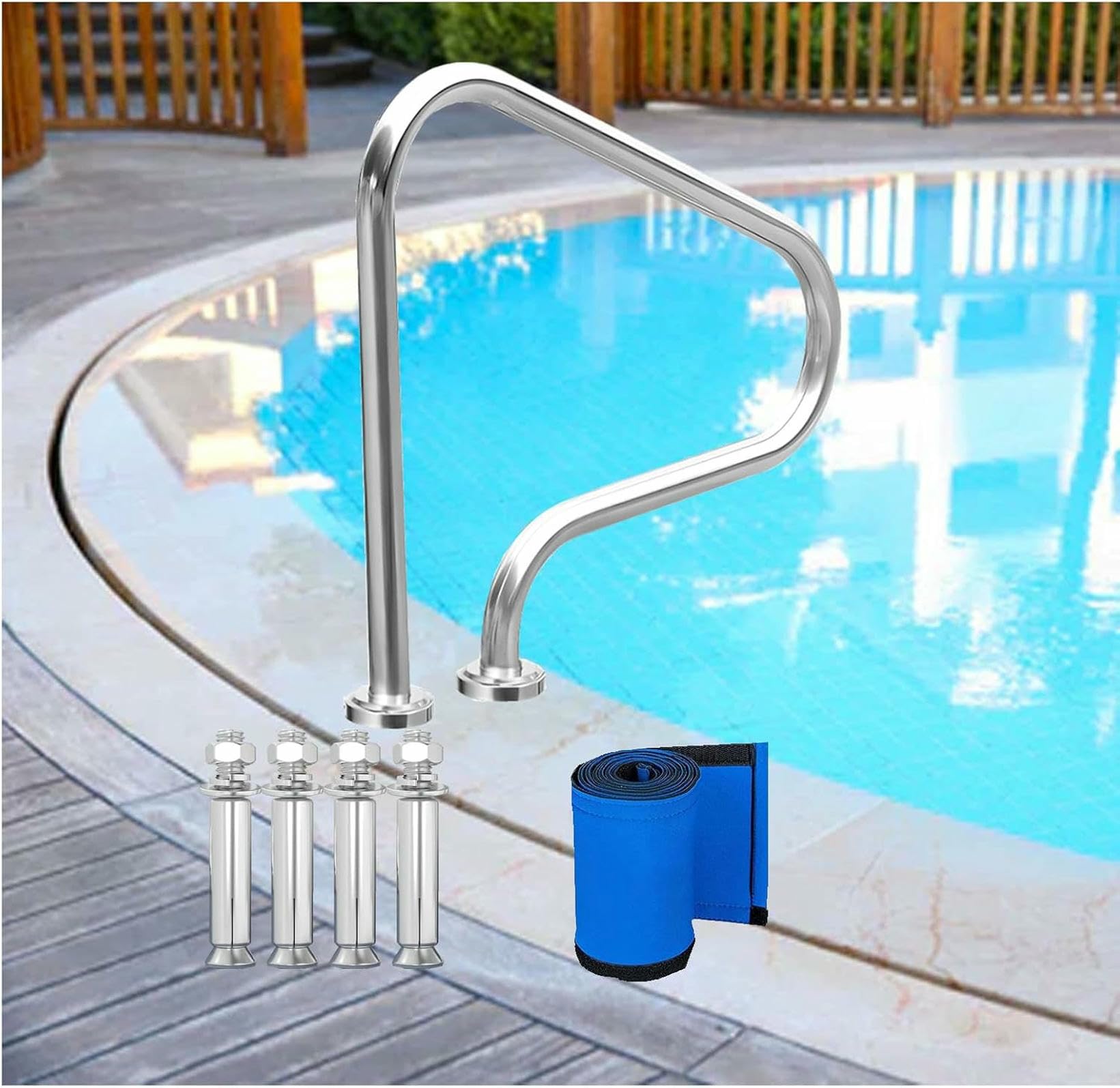 Rail de piscine antirouille pour sécuriser l'accès au bassin de jardin familial