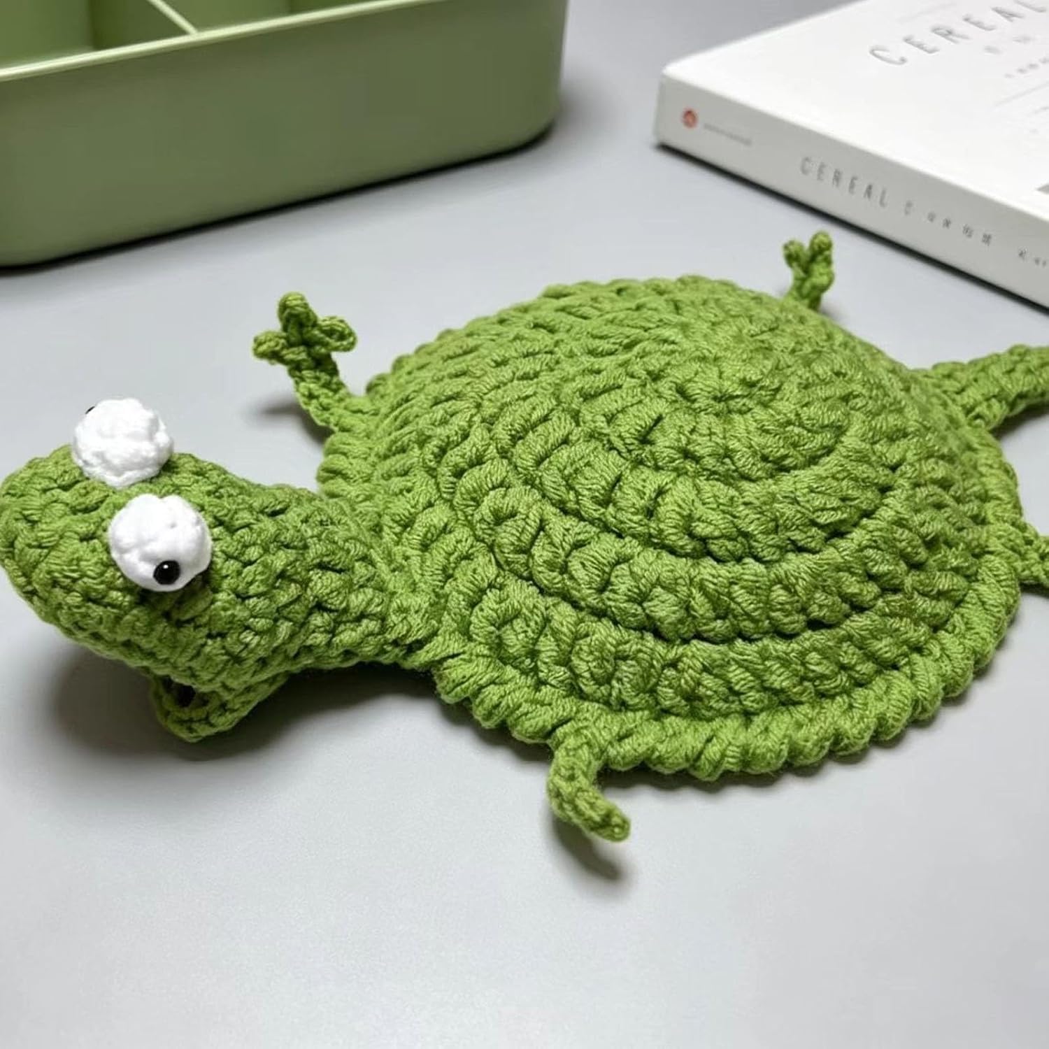 Crochet Lizard Coaster, Fun Little Lizard Coasters, Cute 3D DIY Handmade Funny Amigurumi Animal Cup Mats for Beginners Adult Decorative Drink Mug Rug for Home Decor(Green,Finished)