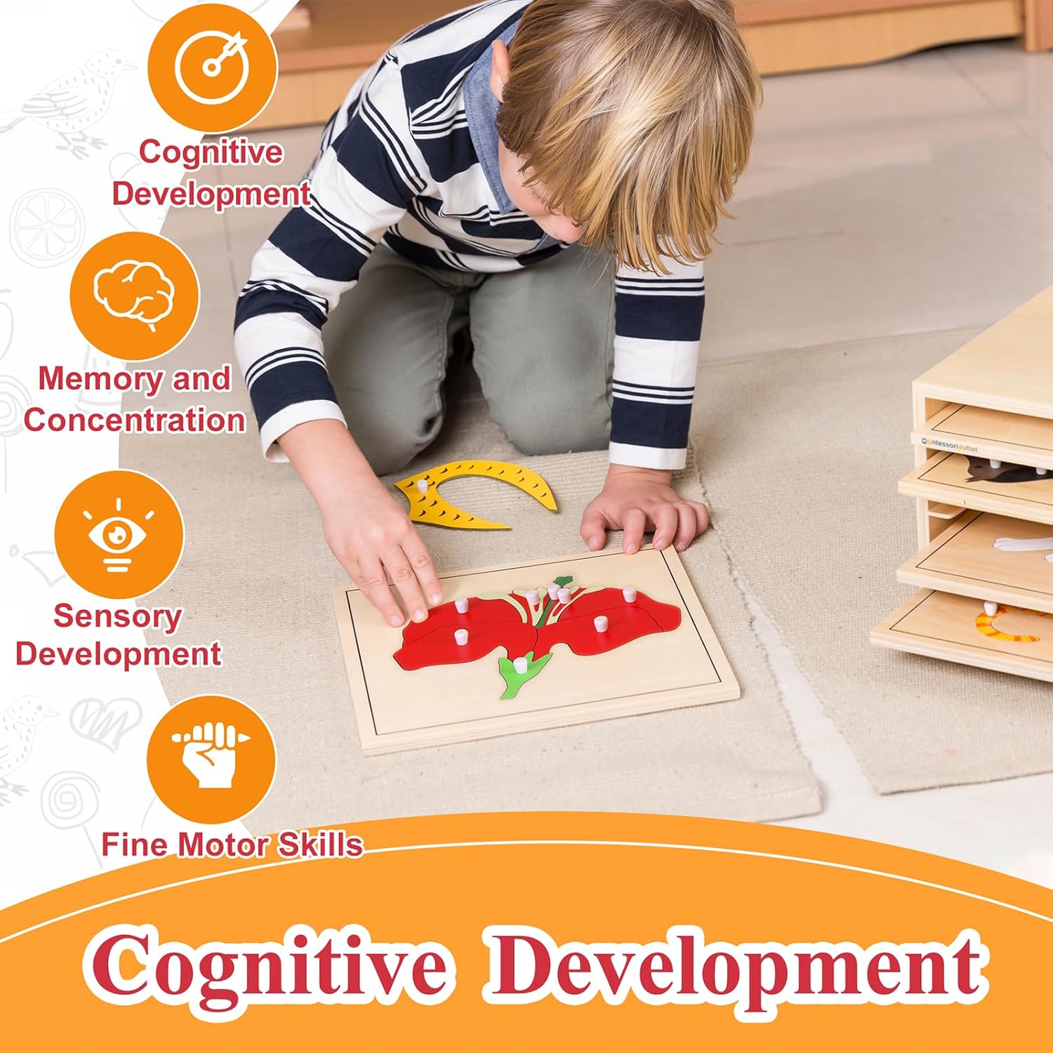 Montessori Nature Puzzle Set (Tree, Flower, Leaf, Root) – Wooden Preschool Learning Toys for Kids Ages 3-12 – Eco-Friendly Educational Materials for Toddler Classroom or Homeschool