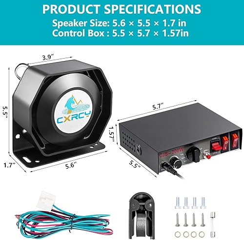 Vista 15 de Sirena de bocina de alarma de 12 V 200 W, sistema PA para automóvil, sirenas delgadas [18 tonos] [120-130 dB] [Micrófono inalámbrico] Sirena