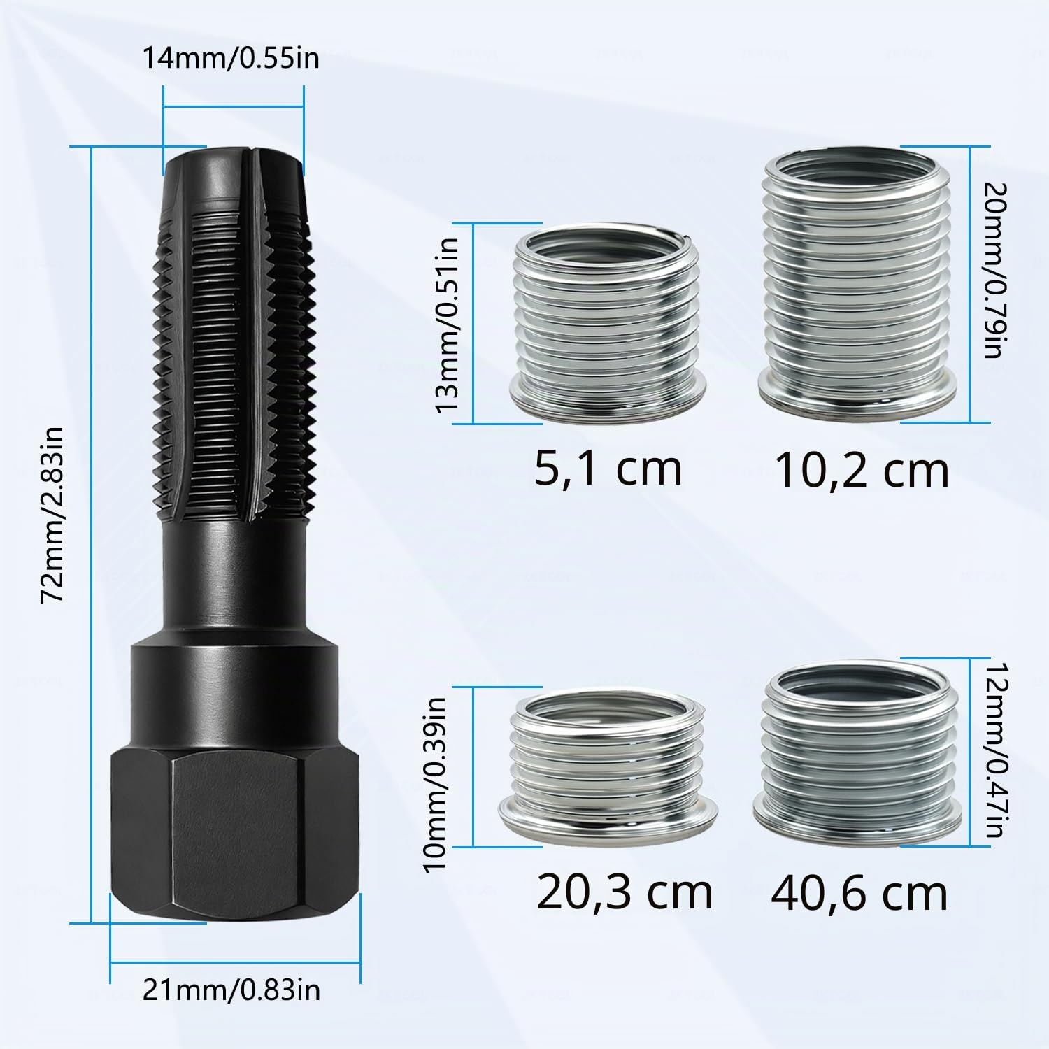 ZKTOOL M14 x 1.25 Kit di Riparazione per Filetti Helicoil Candele, Strumento Filo per Rethread per Testa Cilindro, 14mm Filettatura del Cilindro dell'alesatore e Inserto Filettato