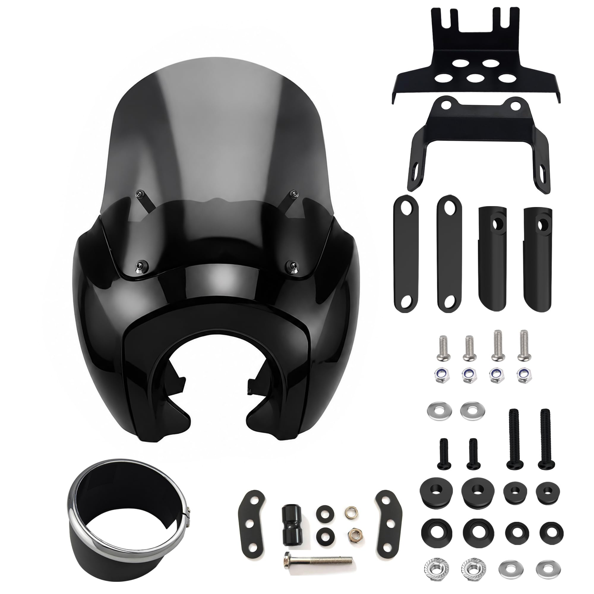 FATECIM Motorcycle 5.75" Headlight Fairing with 13" Smoke Windshield Windscreen &amp; Mounting Kit Headlight Extension Block For Harley Low Rider S FXLRS 2020 2021 2022 2023