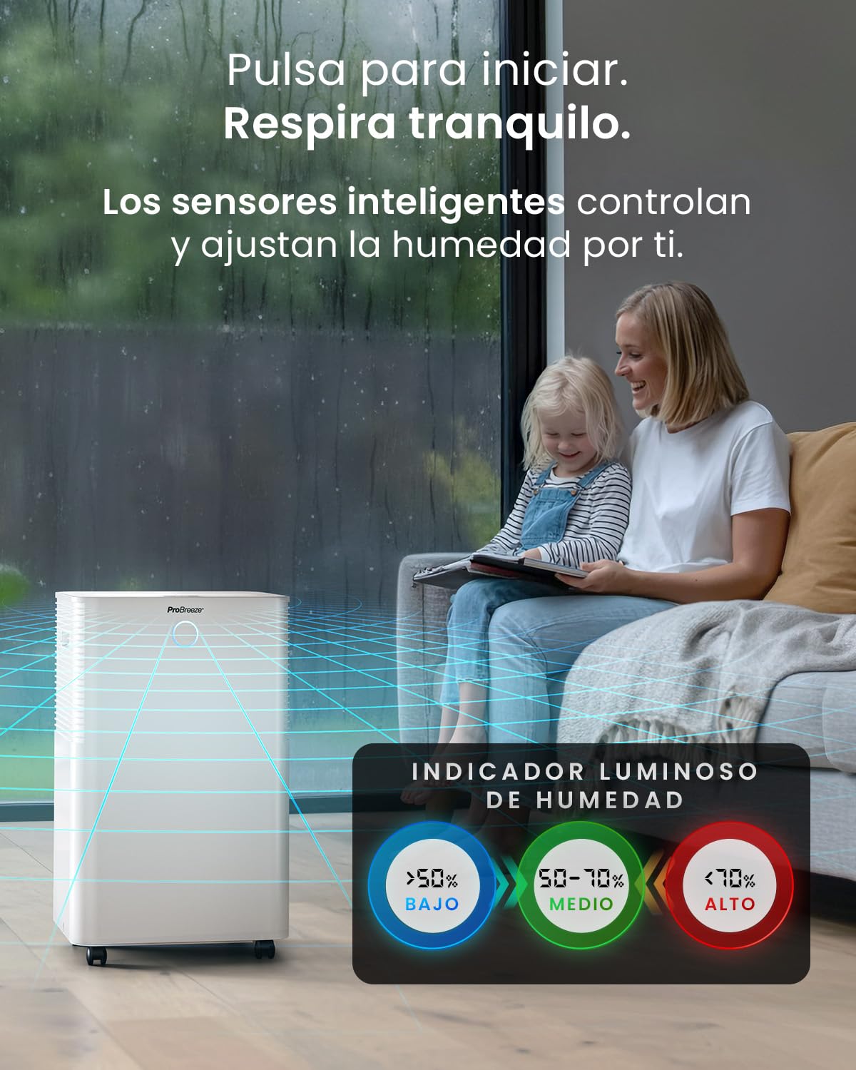 Pro Breeze OmniDry Deshumidificador 20L/Día hasta 30 M², WiFI, Depósito 4L, Secado de Ropa, Sensor de Humedad, Temporizador 24H, Modo Nocturno - Antihumedad, Moho y Condensación