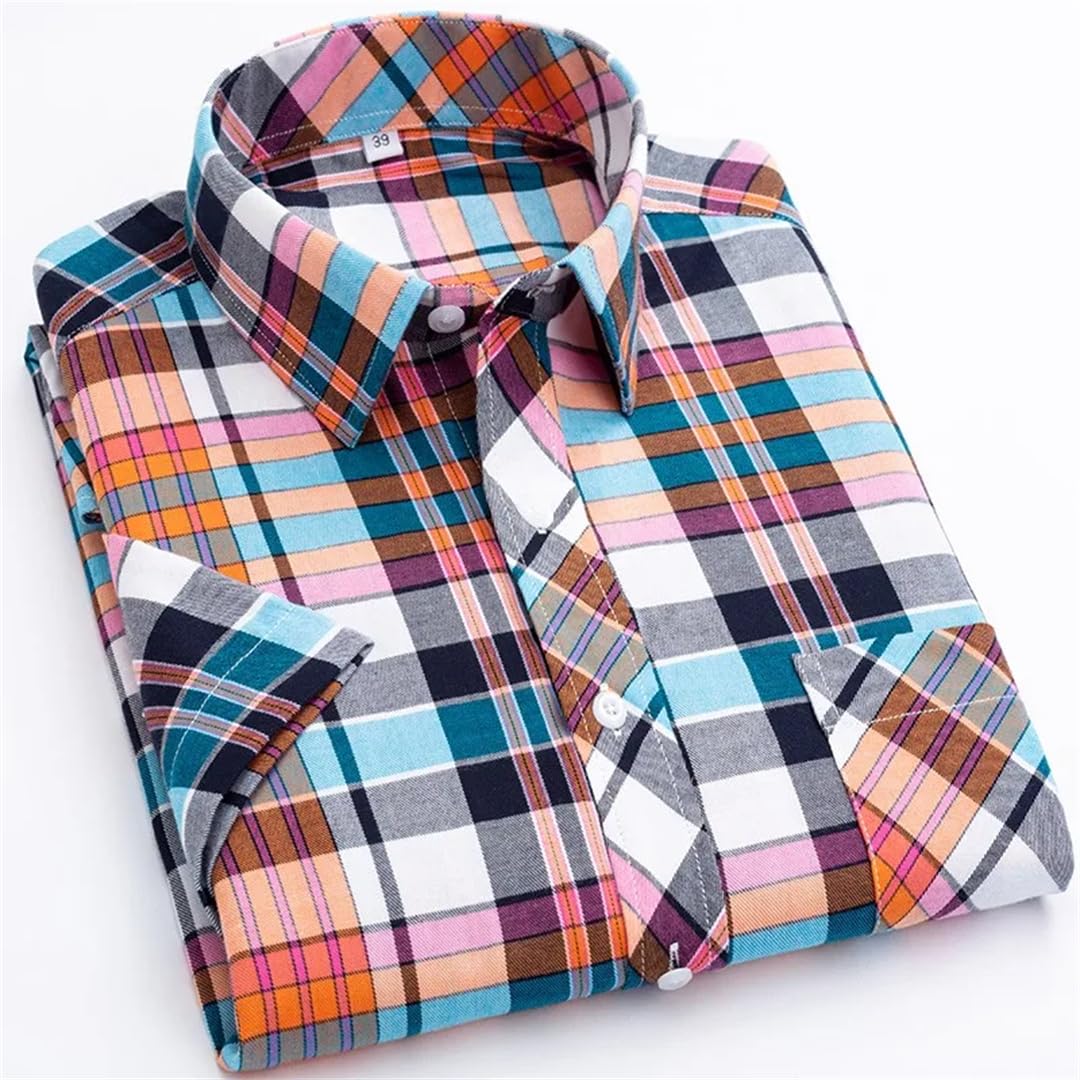 Disimlarl Camicie a maniche corte da uomo in cotone morbido confortevole sottile plaid giovane camicia casual