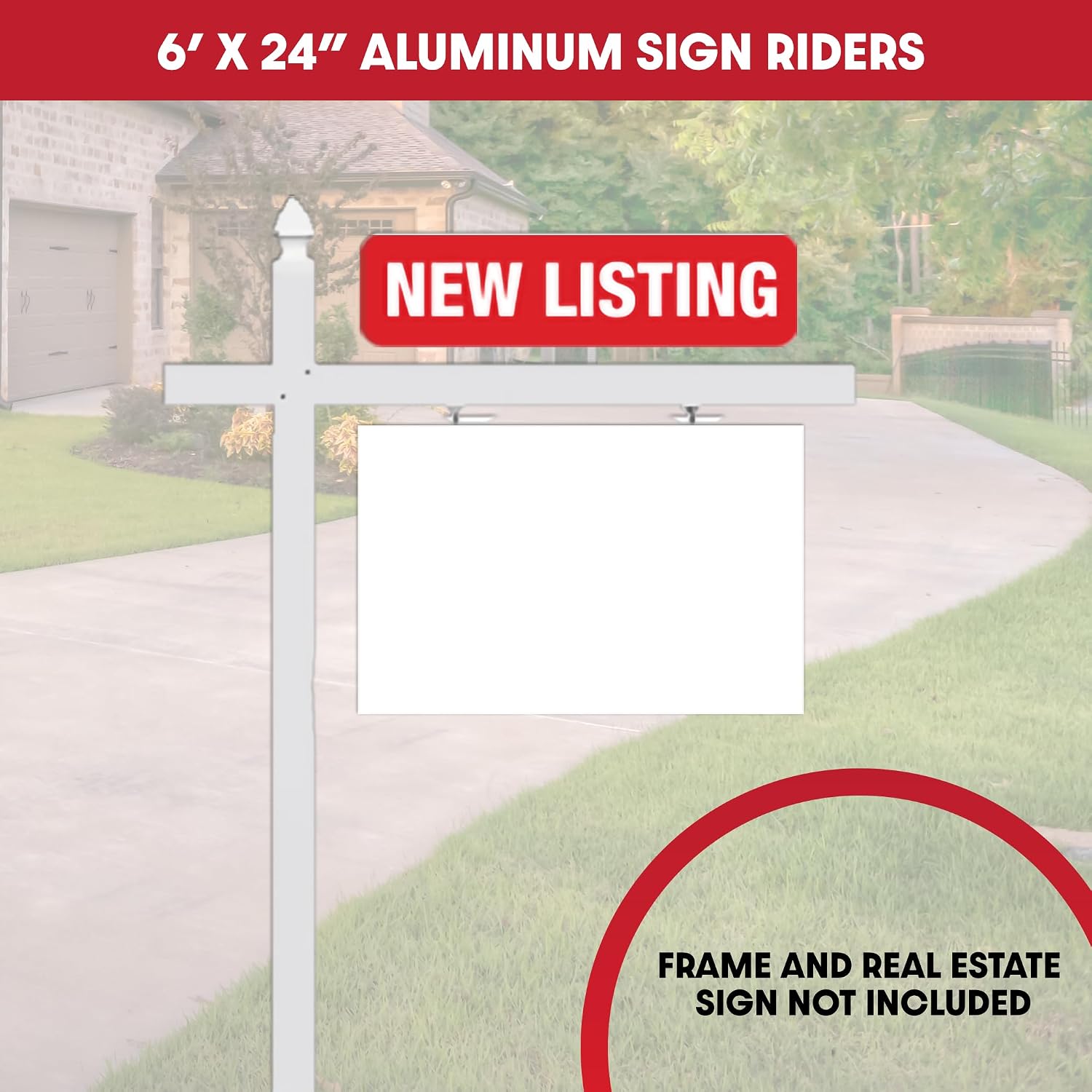 Red Real Estate Sign Riders | Set of 6 Aluminum Metal Signs With Different Messages for Real Estate | 6x24 inch
