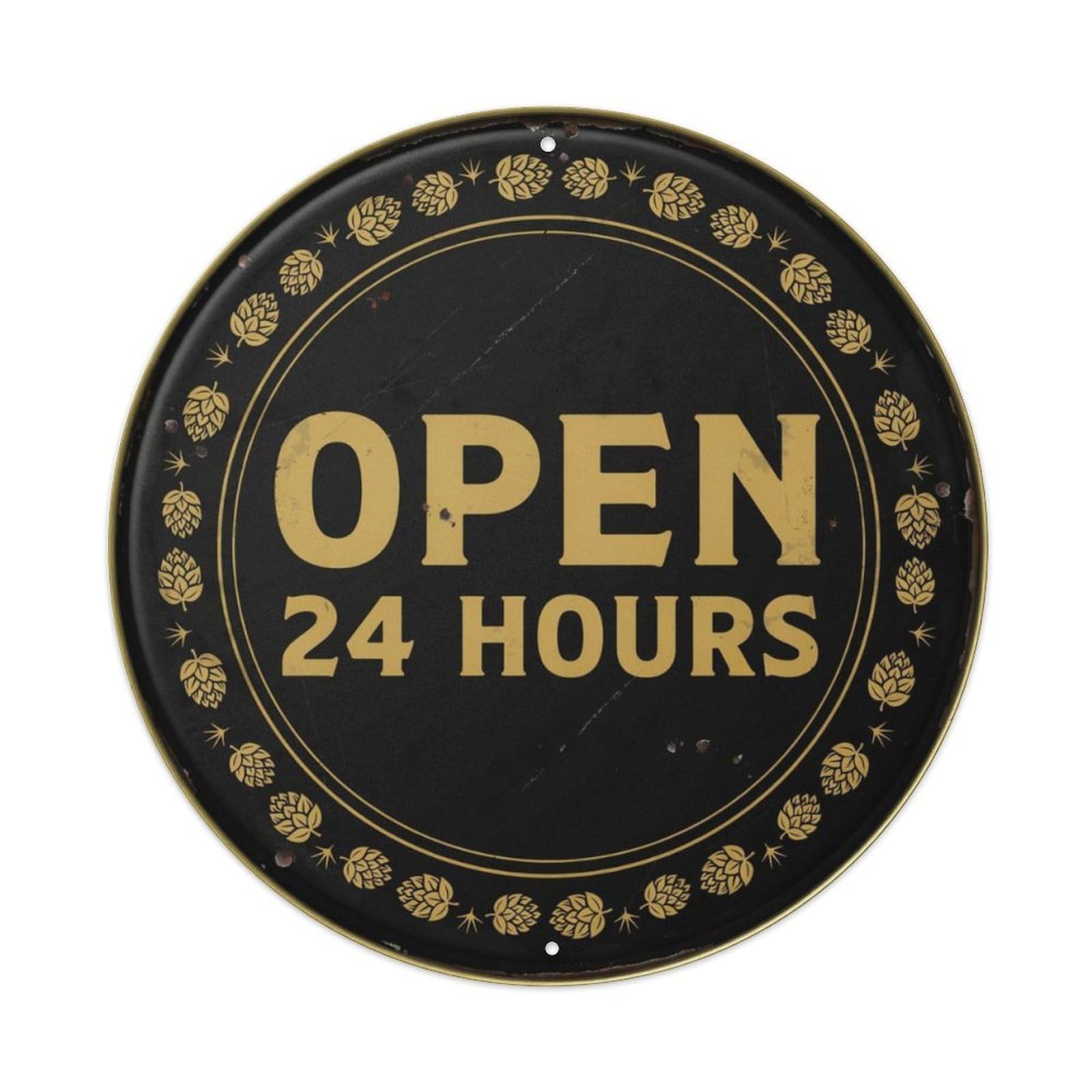 Open 24 Hours Bar Metal Tin Sign Plaque